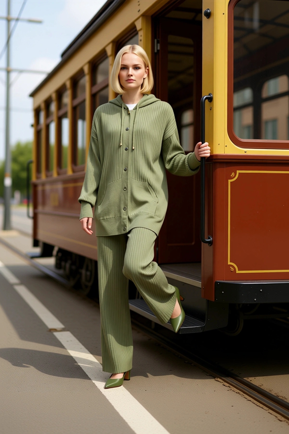 Kadın Büyük Beden Kapüşonlu Oversize Triko Takım Çıtçıtlı Uzun Kol Geniş Paça Rahat Kesim Günlük