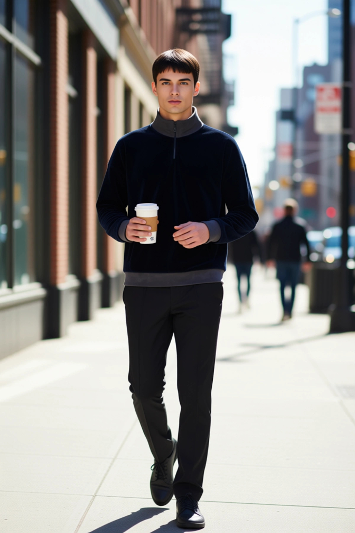 Alternative view of Erkek Dik Yaka Fermuar Detaylı Düşük Kol Polar Sweatshirt Fonksiyonel Dayanıklı Kaliteli Şık