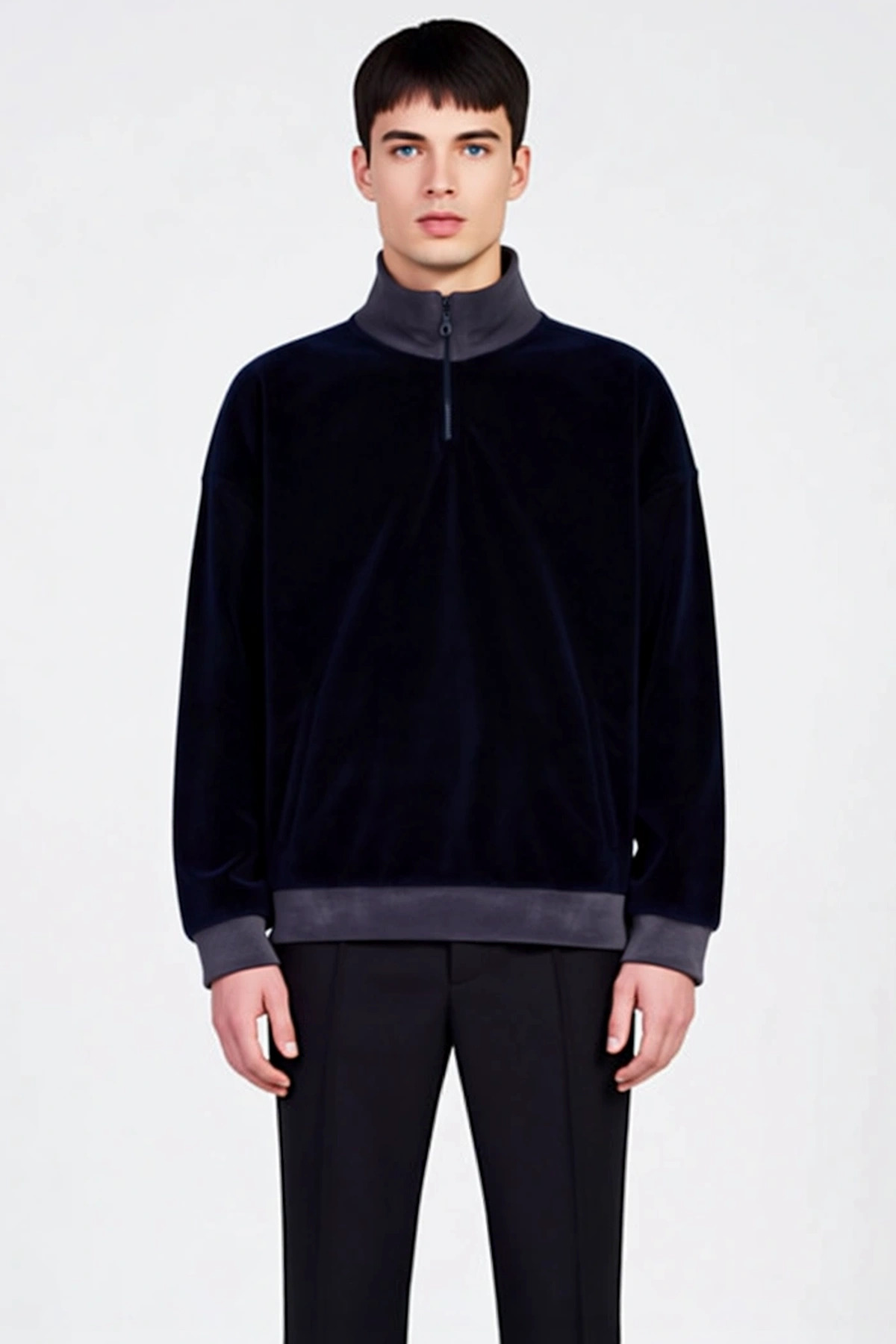 Erkek Dik Yaka Fermuar Detaylı Düşük Kol Polar Sweatshirt Fonksiyonel Dayanıklı Kaliteli Şık