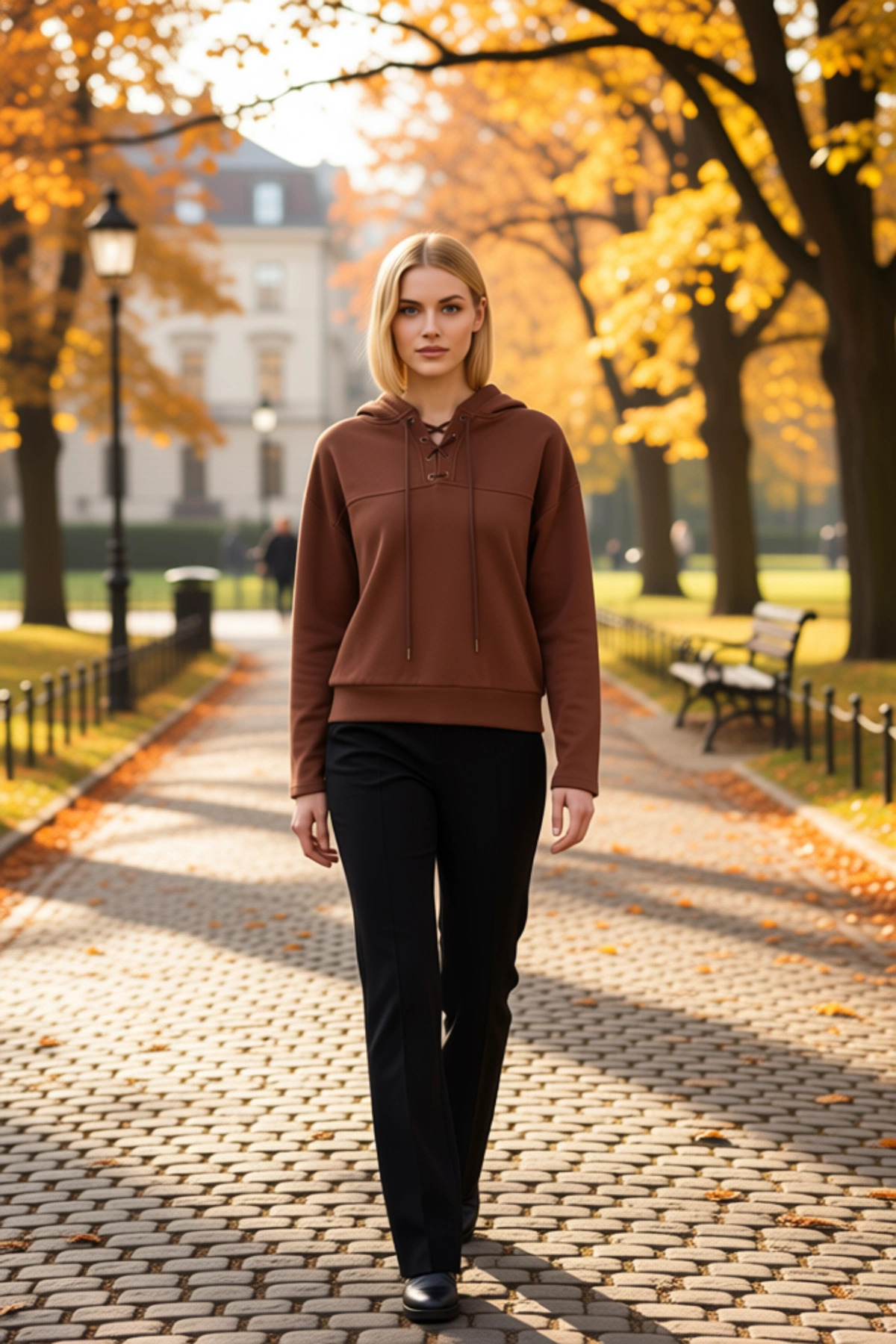 Kadın Kapüşonlu Standart Kol Bağlama Detaylı Örme Sweatshirt Fonksiyonel Dayanıklı Estetik