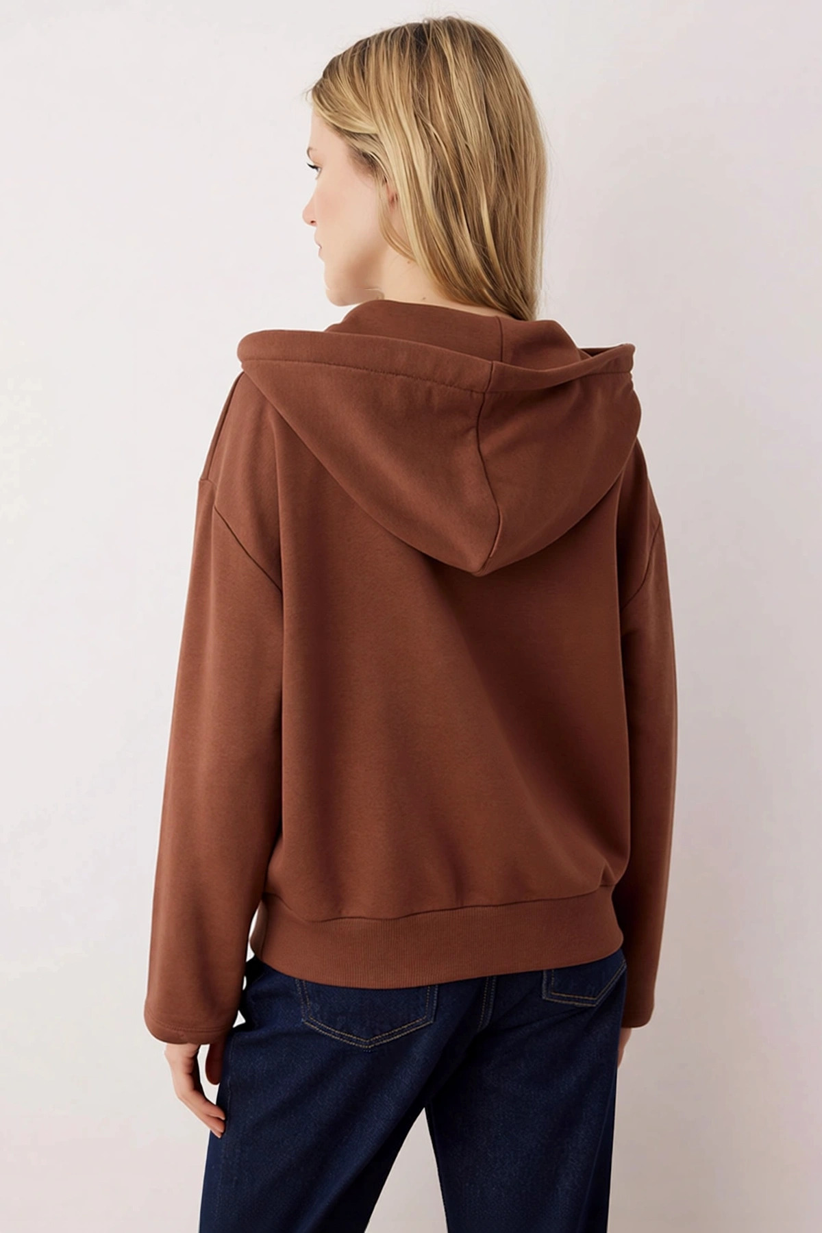 Kadın Kapüşonlu Standart Kol Bağlama Detaylı Örme Sweatshirt Fonksiyonel Dayanıklı Estetik