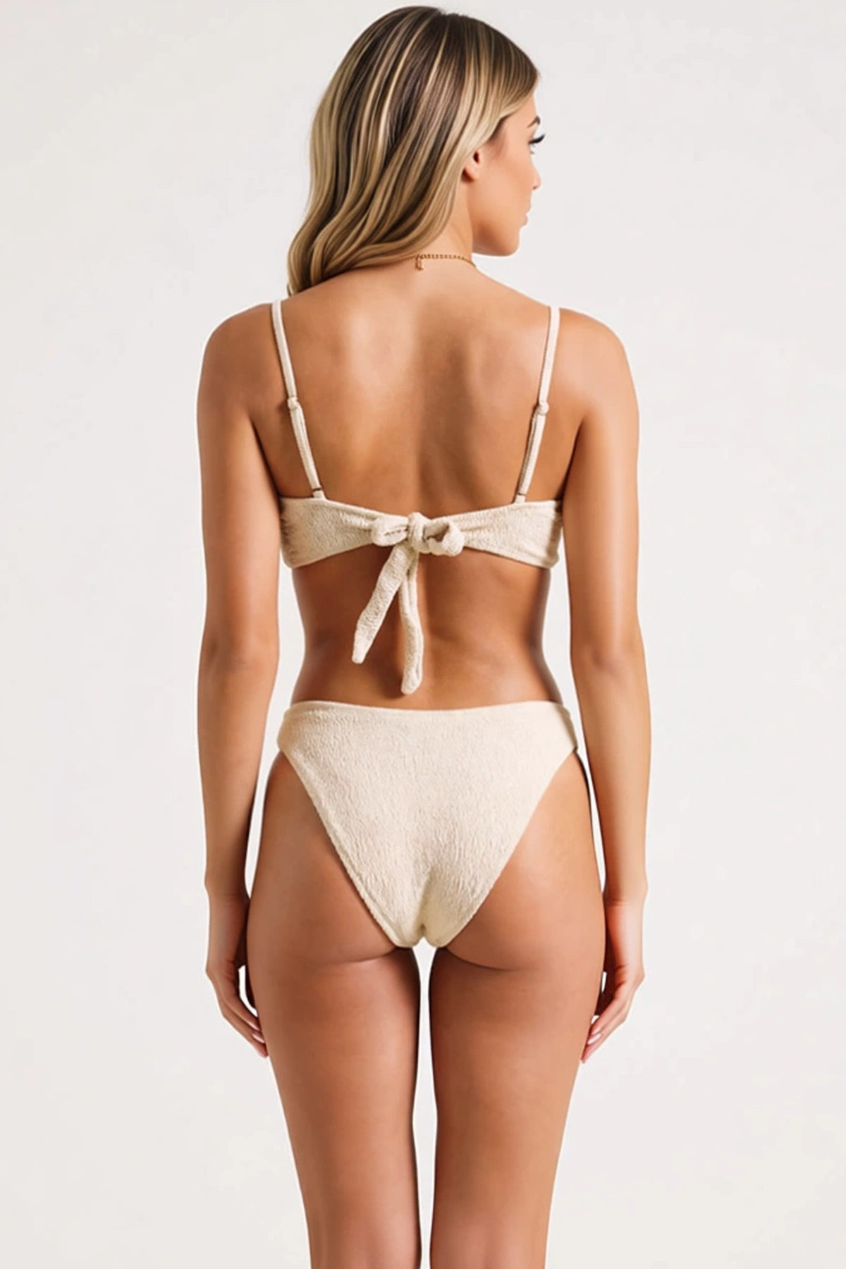 Kadın Bikini Takımı Straplez Dokulu Örme Kapsız Brazilian Kesim Süper Yüksek Bel Döküm Aksesuar