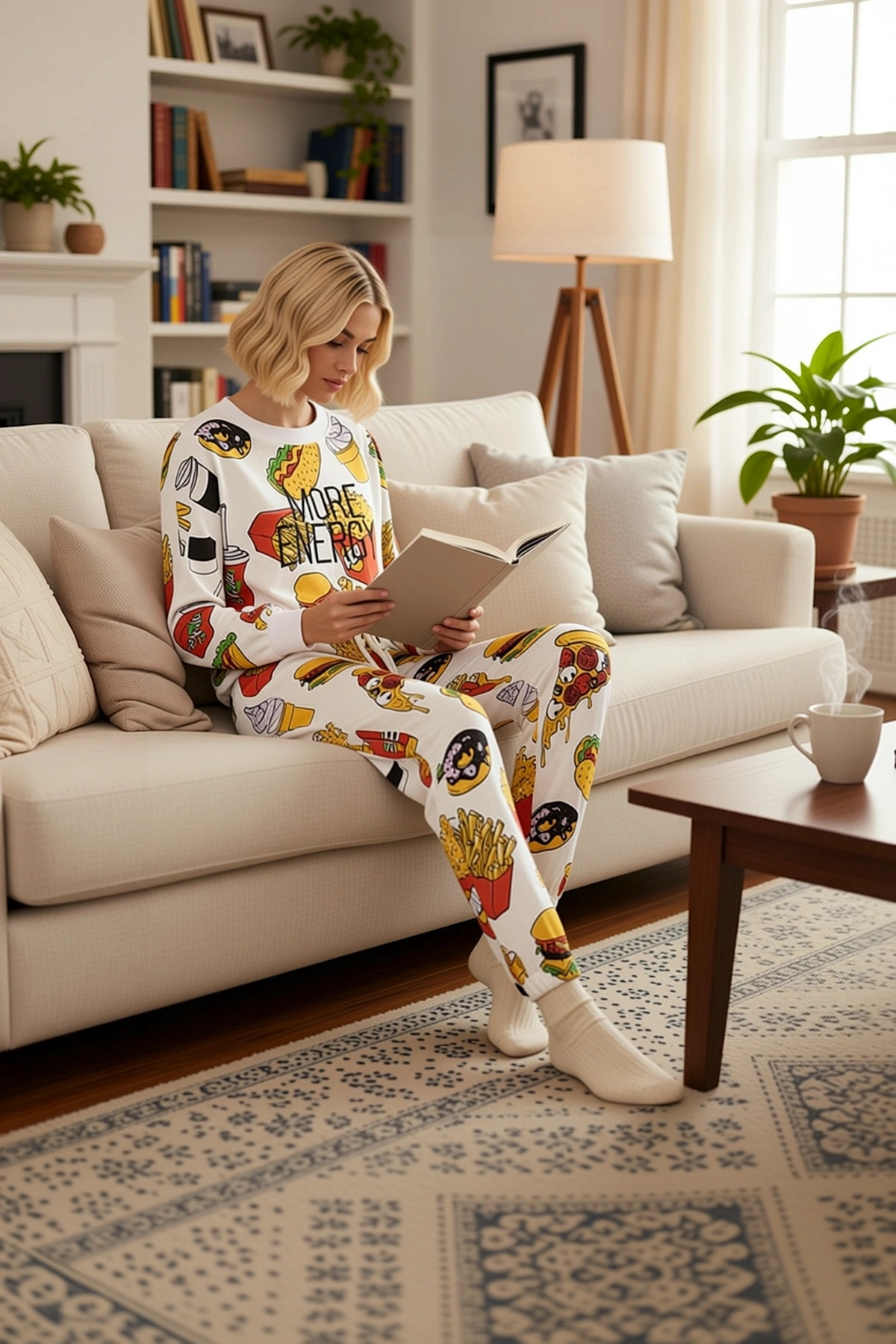 Kadın Bisiklet Yaka Düşük Kol Fitted Örme Pijama Takımı Fonksiyonel Dayanıklı Şık %100 Pamuk