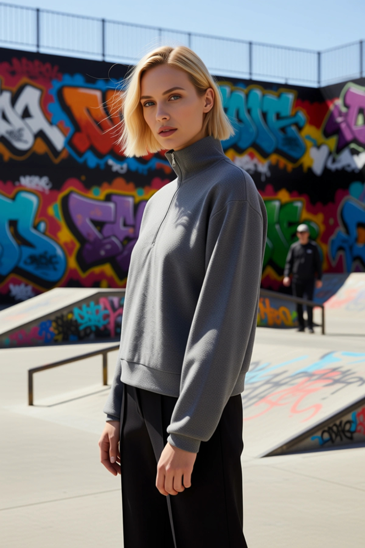 Kadın Dik Yaka Düşük Kol Yarım Pat Fermuarlı Sweatshirt Fonksiyonel Dayanıklı Kaliteli Şık