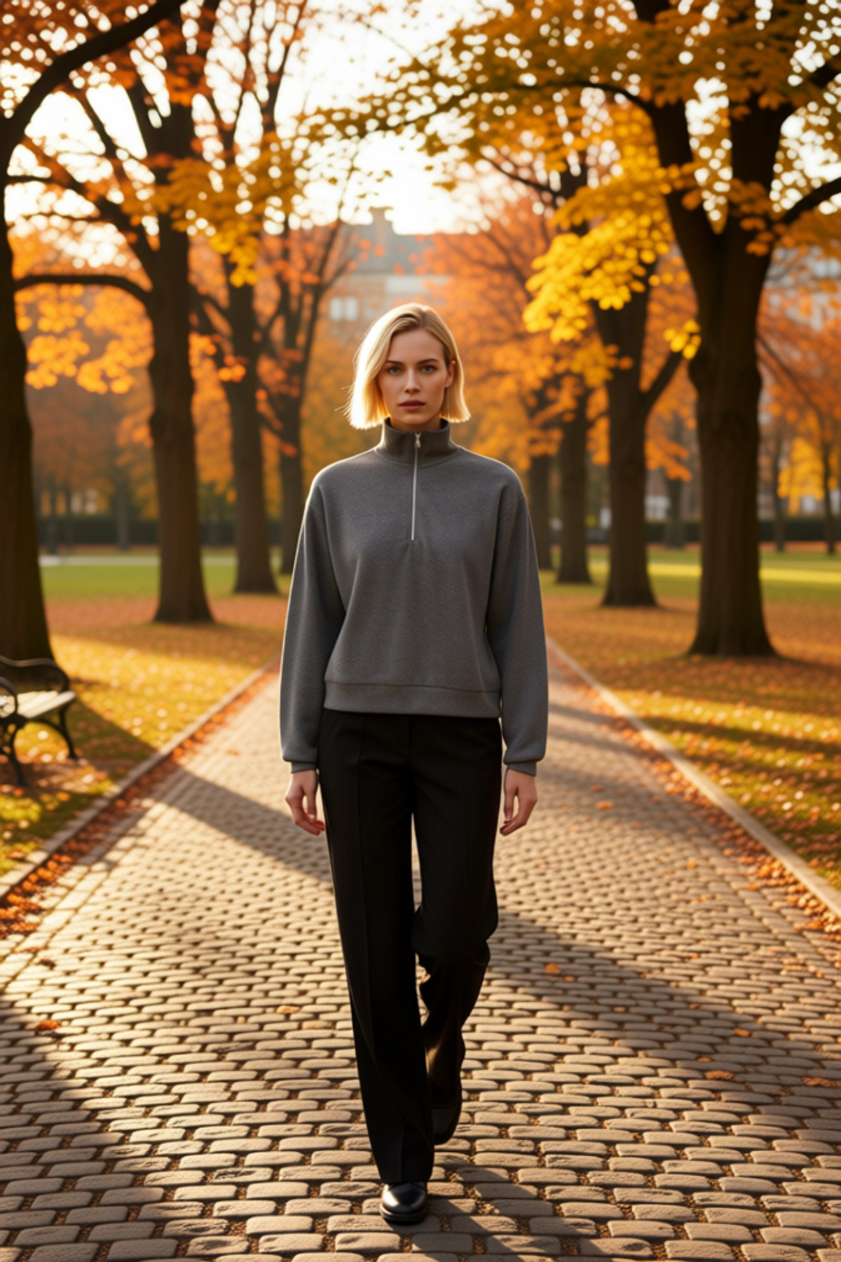 Kadın Dik Yaka Düşük Kol Yarım Pat Fermuarlı Sweatshirt Fonksiyonel Dayanıklı Kaliteli Şık