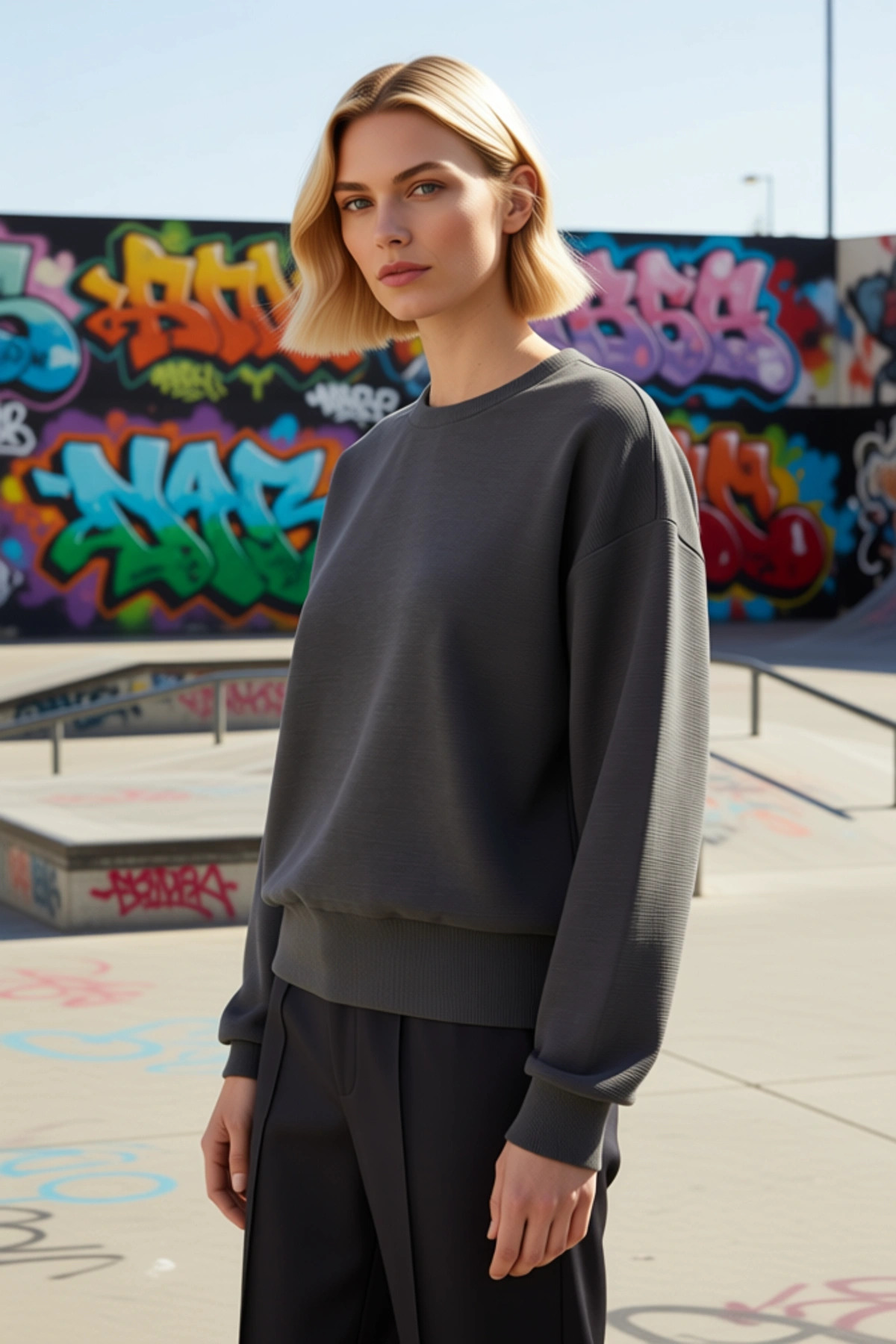 Kadın Bisiklet Yaka Düşük Kol Ottoman Kalıp Örme Sweatshirt Fonksiyonel Dayanıklı Kaliteli