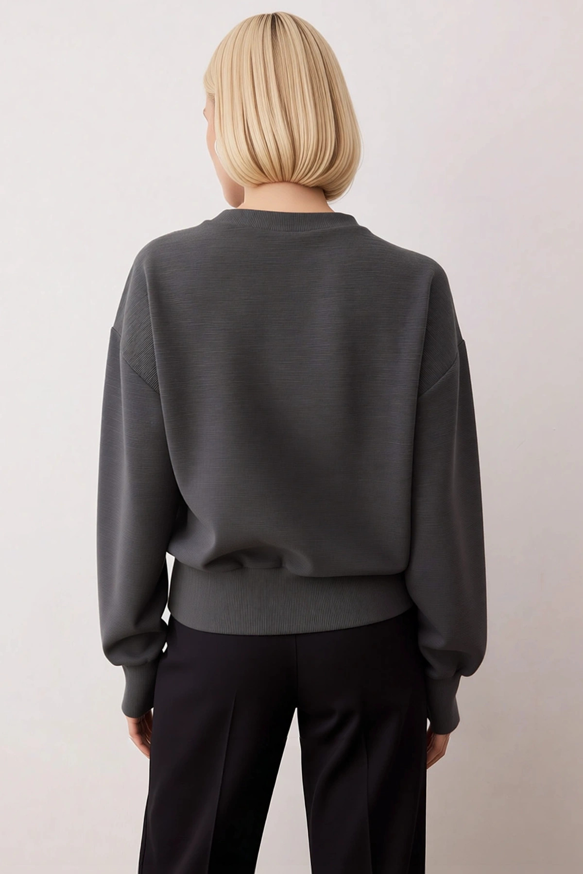 Kadın Bisiklet Yaka Düşük Kol Ottoman Kalıp Örme Sweatshirt Fonksiyonel Dayanıklı Kaliteli