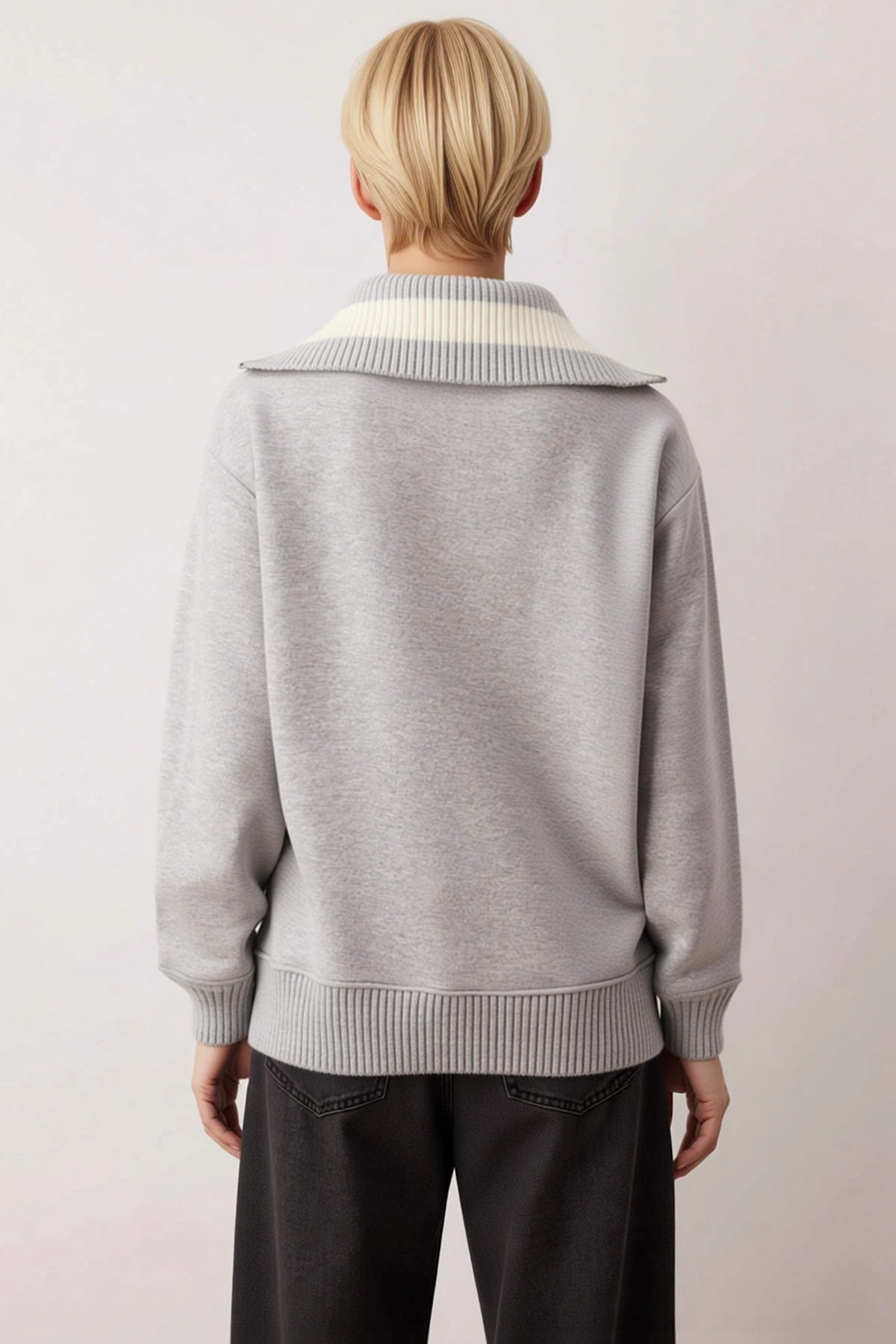 Kadın Kapüşonlu Düşük Kol Fermuarlı Relaxed Kalıp Örme Sweatshirt Fonksiyonel Dayanıklı Şık