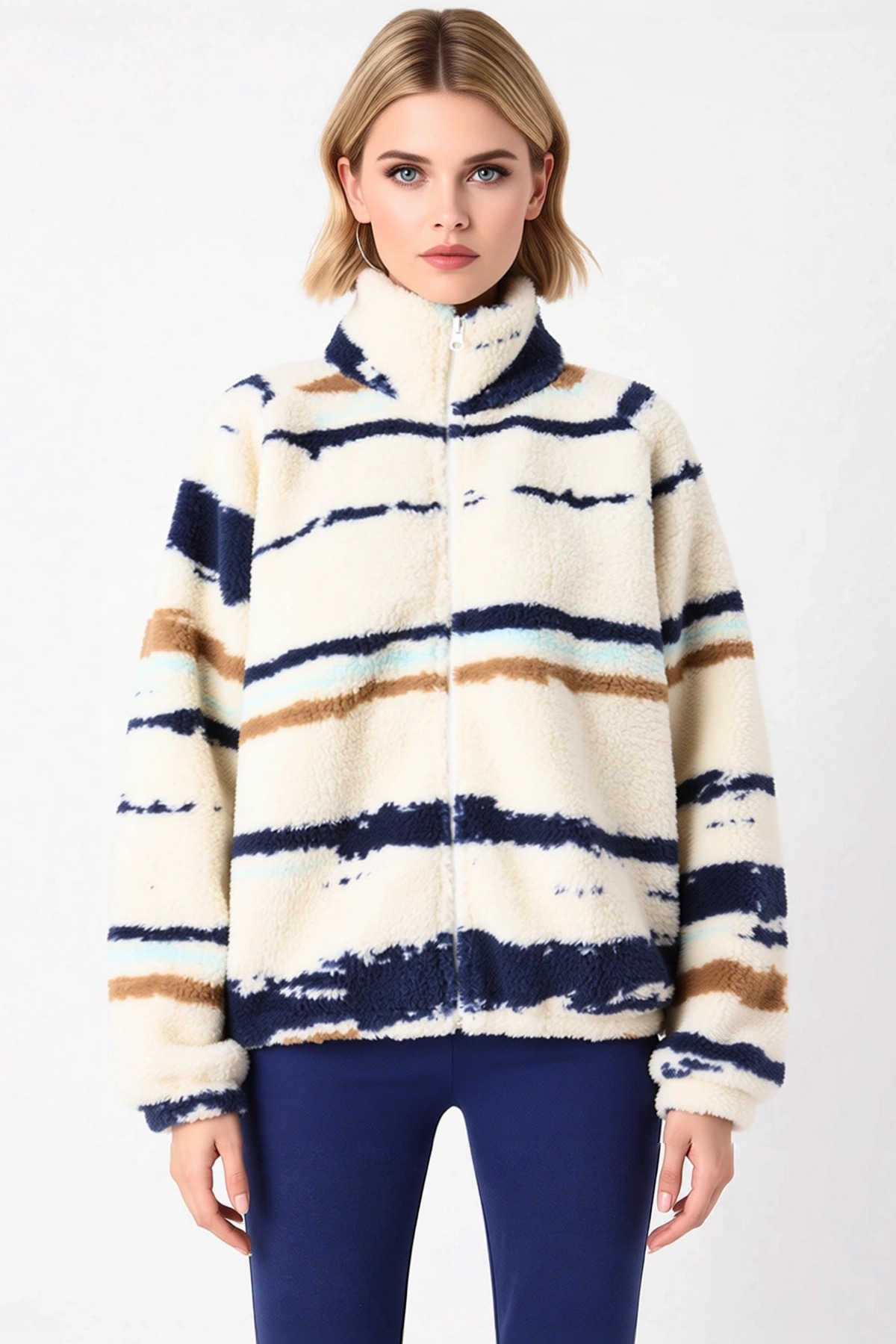 Kadın Dik Yaka Düşük Kol Fermuar Kapamalı Örme Sweatshirt Fonksiyonel Dayanıklı Kaliteli Şık