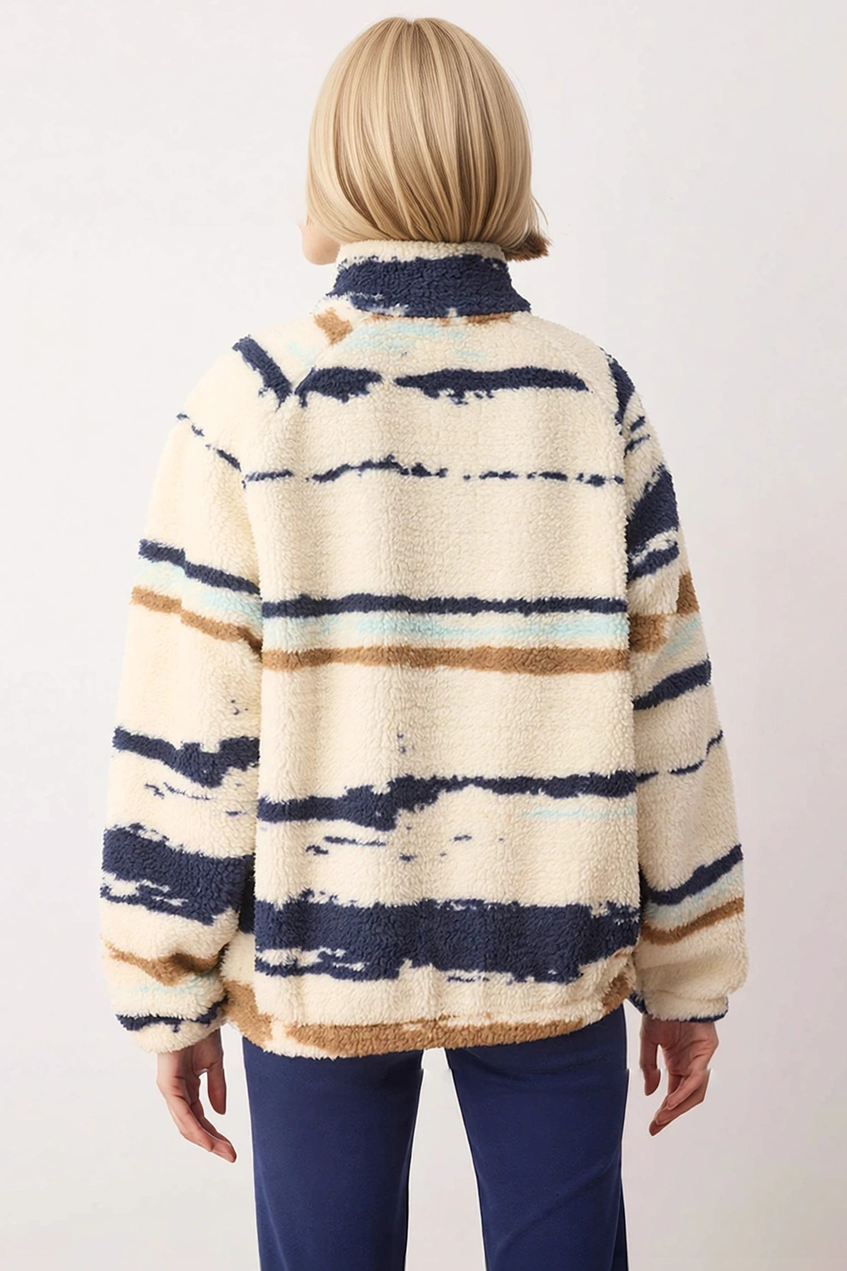 Kadın Dik Yaka Düşük Kol Fermuar Kapamalı Örme Sweatshirt Fonksiyonel Dayanıklı Kaliteli Şık