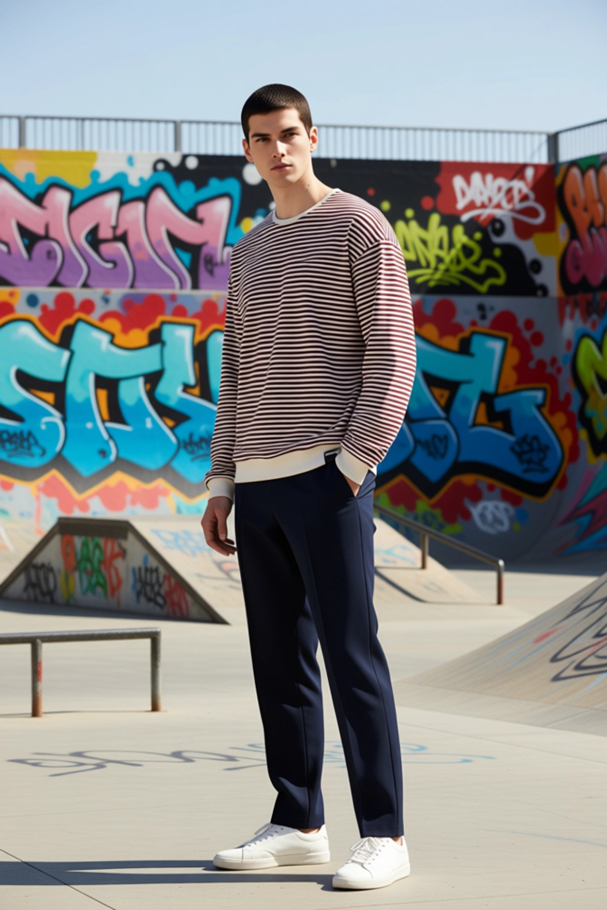 Erkek Bisiklet Yaka Standart Kol Çizgili Oversize Sweatshirt Fonksiyonel Dayanıklı Estetik