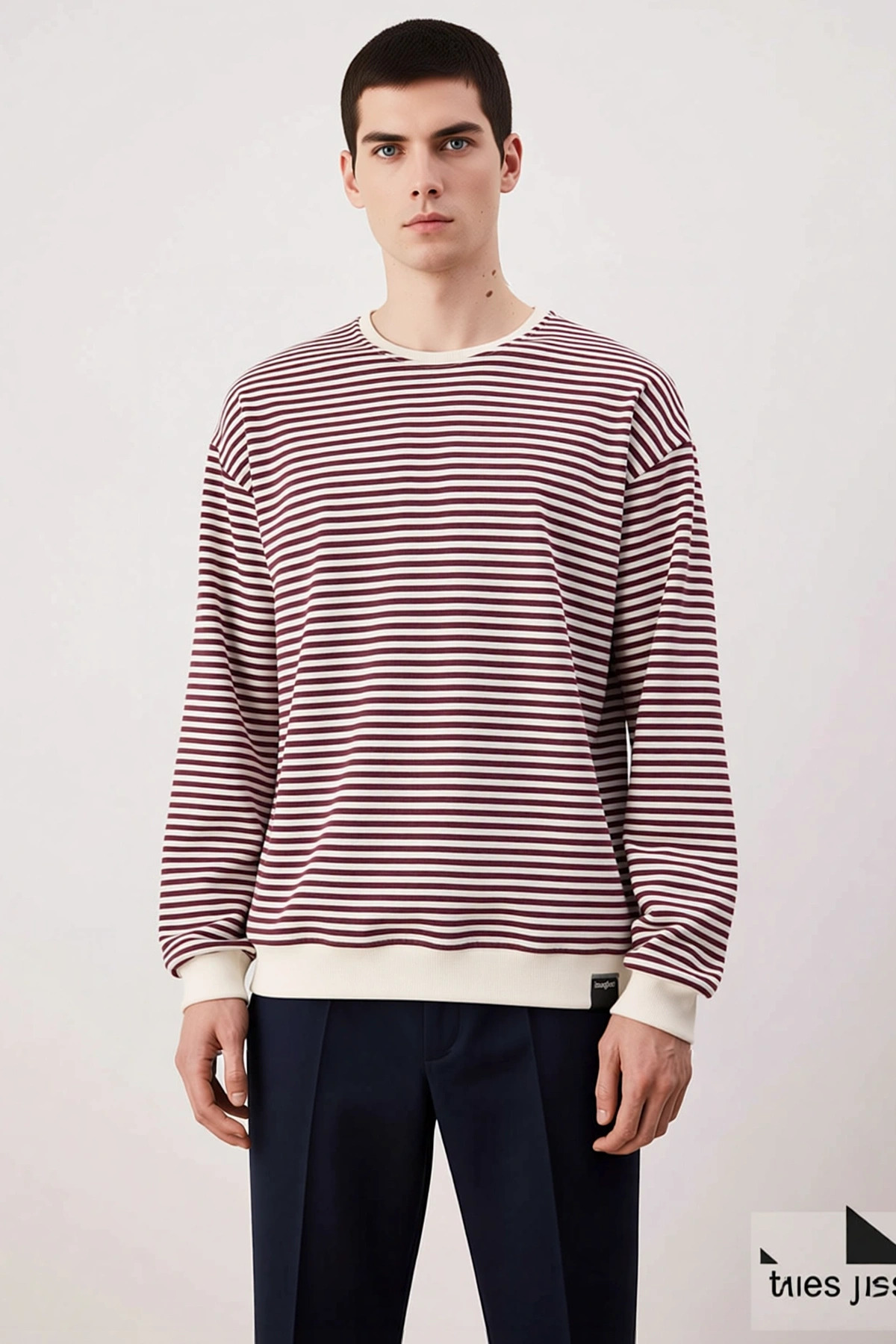 Erkek Bisiklet Yaka Standart Kol Çizgili Oversize Sweatshirt Fonksiyonel Dayanıklı Estetik
