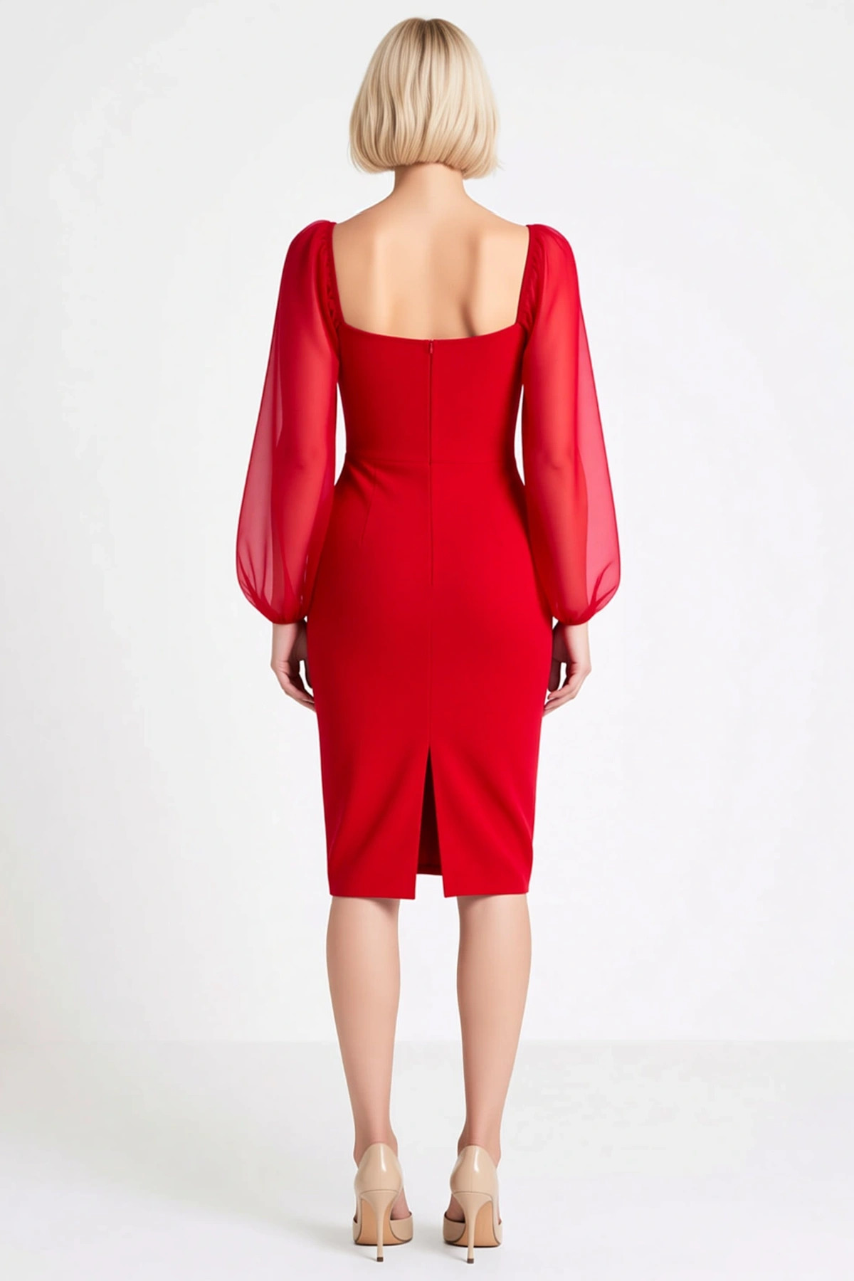 Kadın V Yaka Uzun Kol Bodycon Kalıp Midi Elbise Büyük Beden Fonksiyonel Dayanıklı Kaliteli