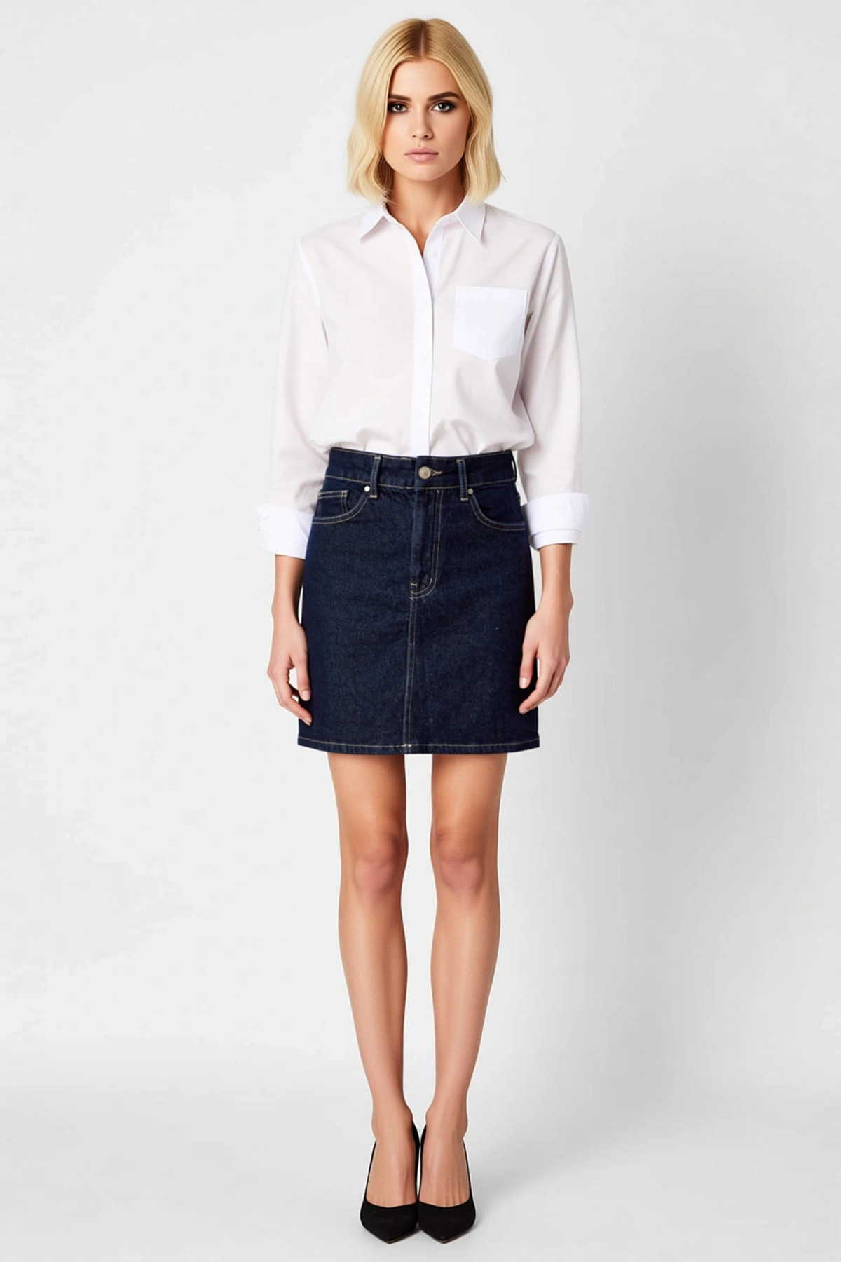 Kadın A line Mini Denim Etek %99 Pamuk %1 Elastan Fonksiyonel Dayanıklı Kaliteli Konforlu Şık