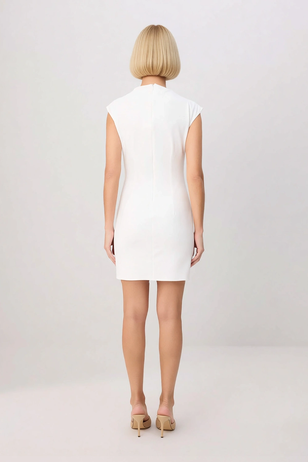 Kadın Kolsuz Dik Yaka Bodycon Mini Elbise Esnek Dokuma Astarsız Konforlu Kesim Günlük Rahat Modern