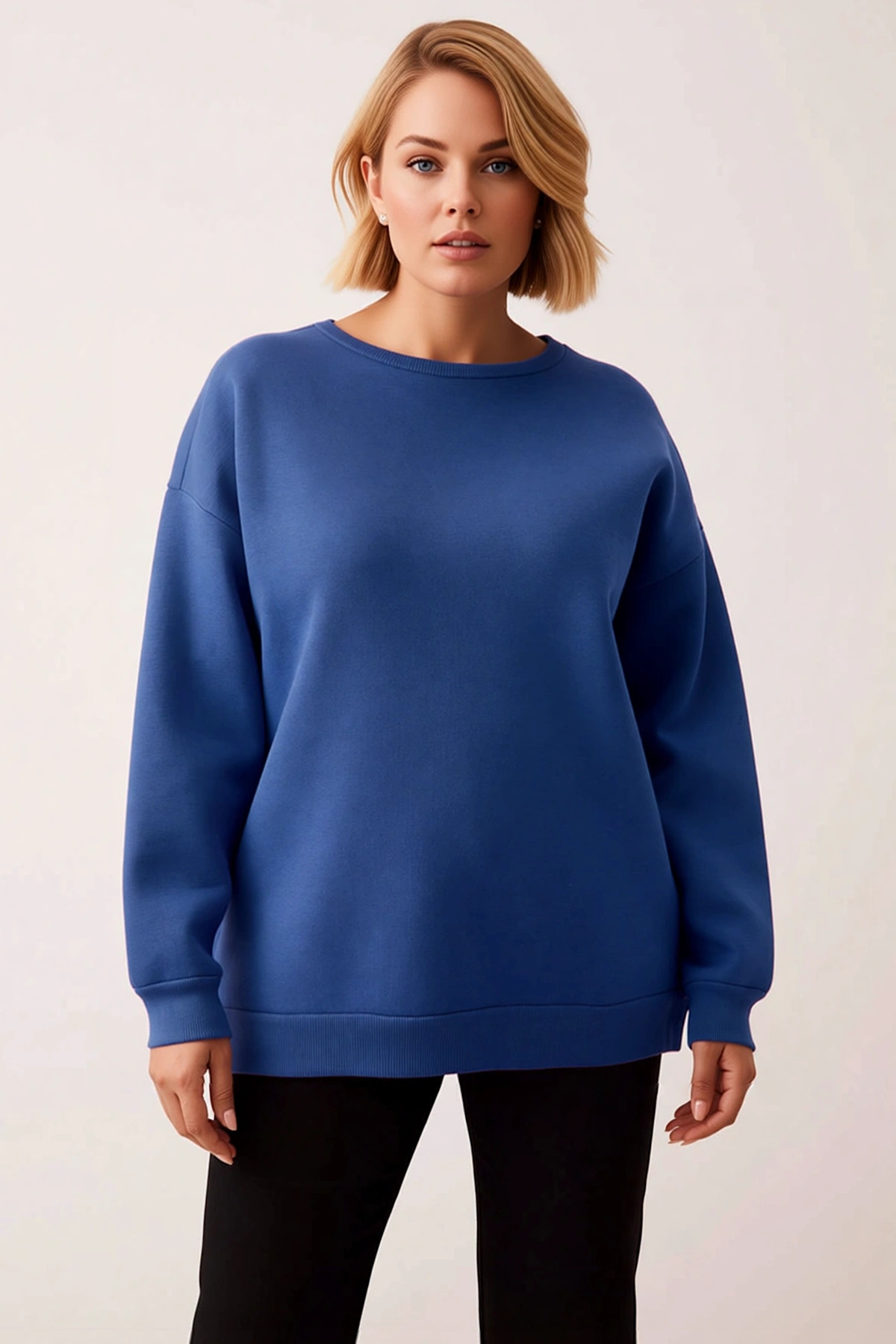 Kadın Bisiklet Yaka Düşük Kol Oversize Kalıp Sweatshirt Fonksiyonel Dayanıklı Kaliteli Şık