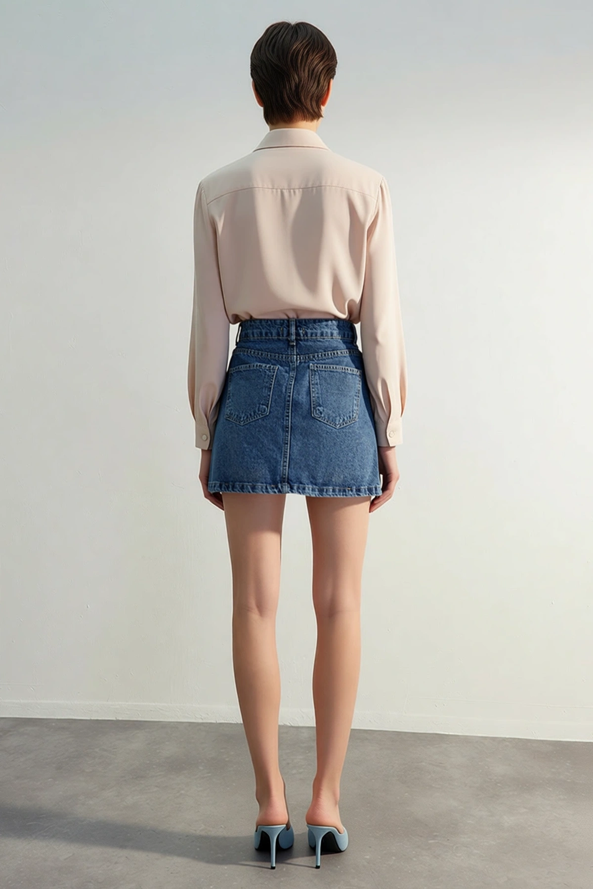 Kadın Mini Denim Etek Yüksek Bel A-Line Kesim Yırtmaçlı Detaylı %100 Pamuk Günlük Rahat Modern Şık