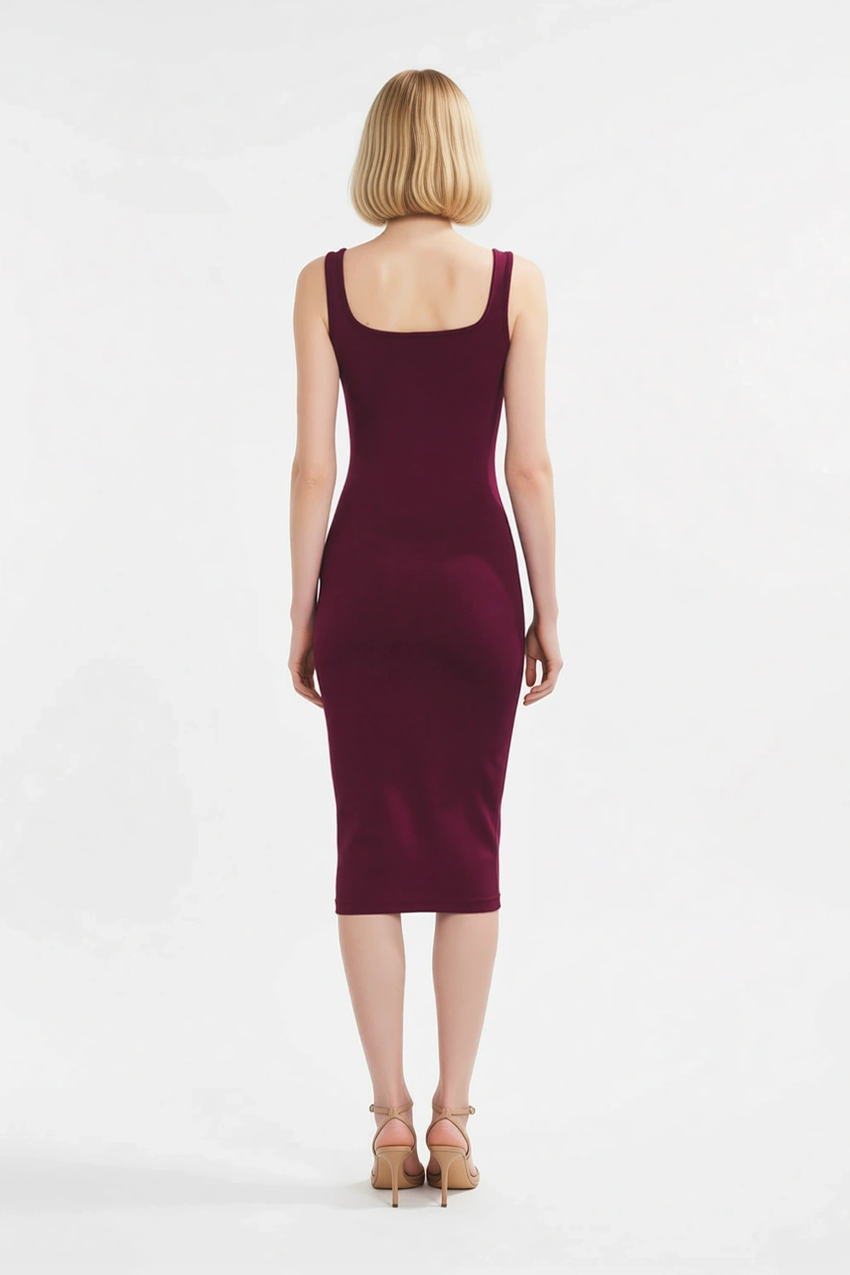 Kadın Midi Bodycon Örme Elbise Kare Yaka Kalın Askılı Viskoz Liyosel Karışımı Günlük Rahat Modern