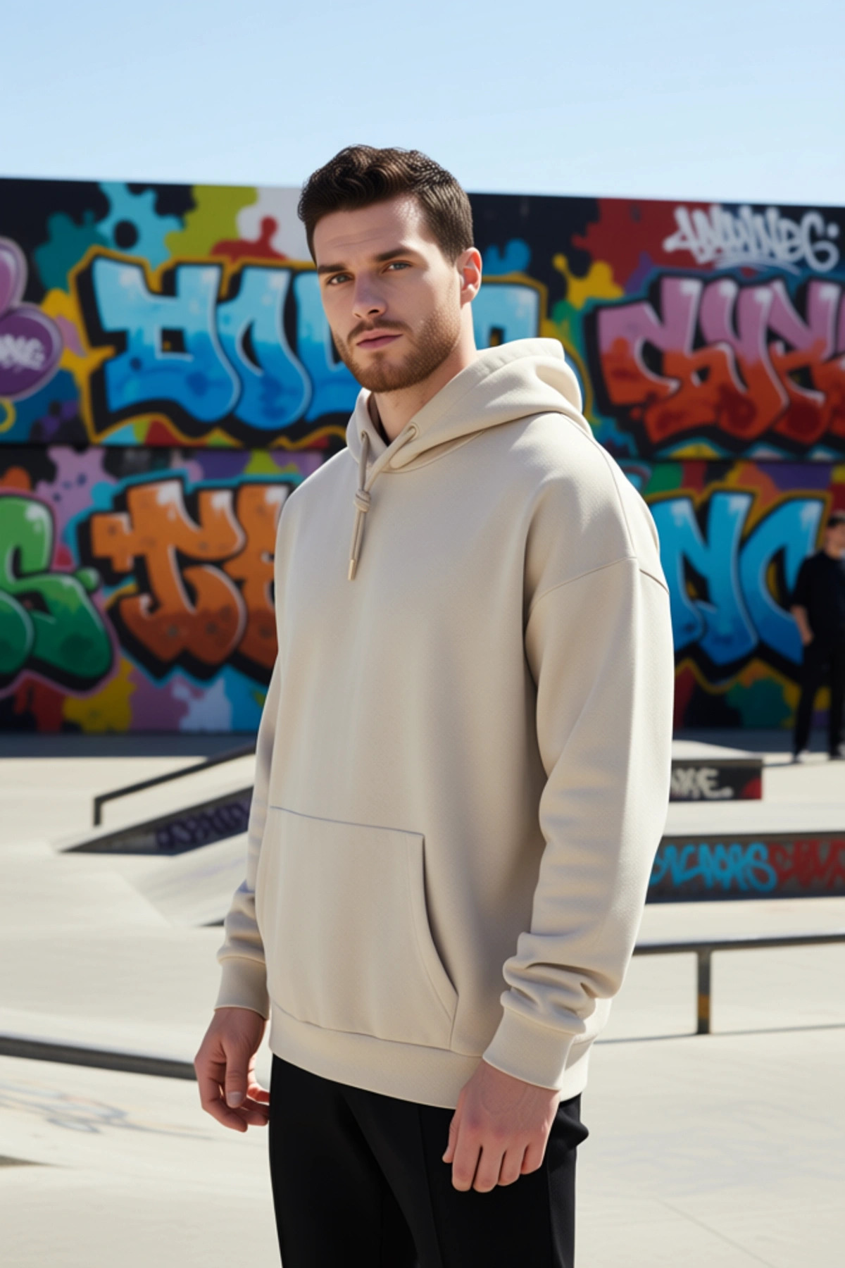 Erkek Kapüşonlu Düşük Kol Uzun Kollu Oversize Kalıp Sweatshirt Fonksiyonel Dayanıklı Rahat