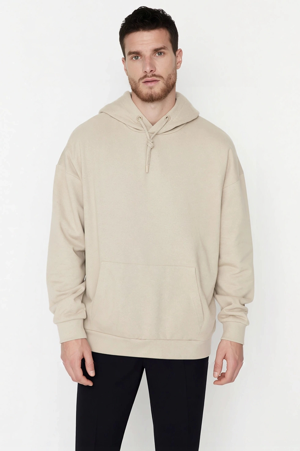 Erkek Kapüşonlu Düşük Kol Uzun Kollu Oversize Kalıp Sweatshirt Fonksiyonel Dayanıklı Rahat