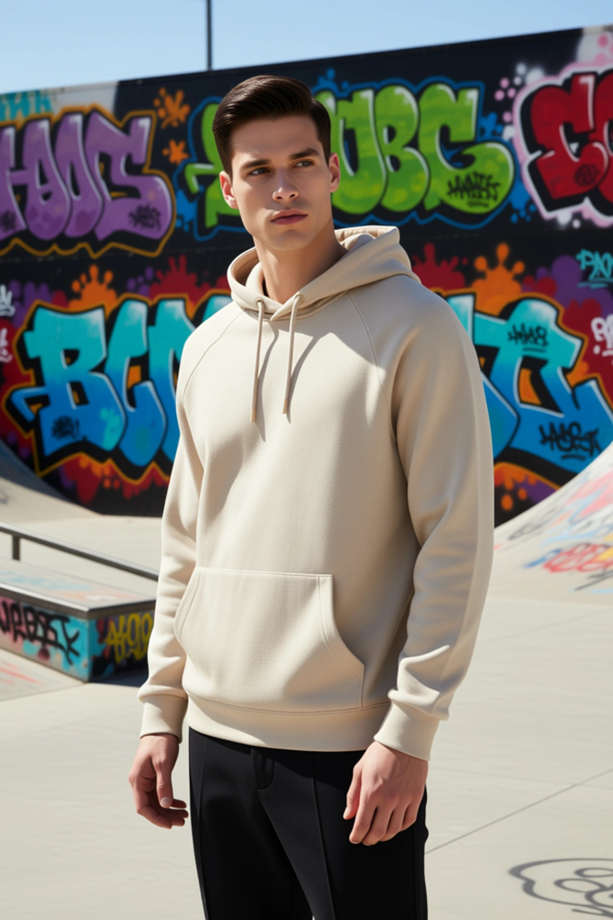 Erkek Kapüşonlu Reglan Kol Düz Kesim Sweatshirt Fonksiyonel Dayanıklı Kaliteli Konforlu Şık