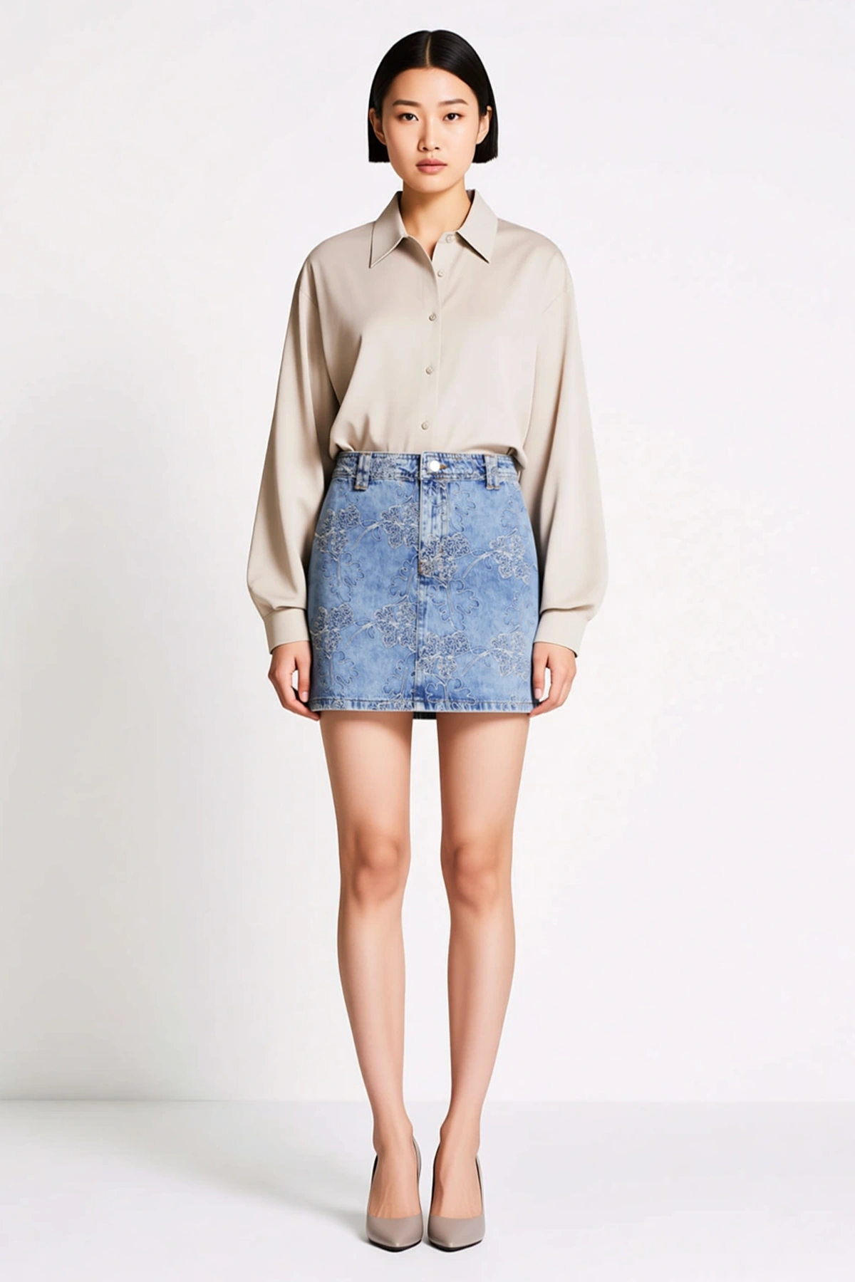Kadın Mini Denim Etek %100 Pamuk Desenli Rigid Dokuma Yüksek Bel Kısa Kesim Günlük Konforlu Rahat