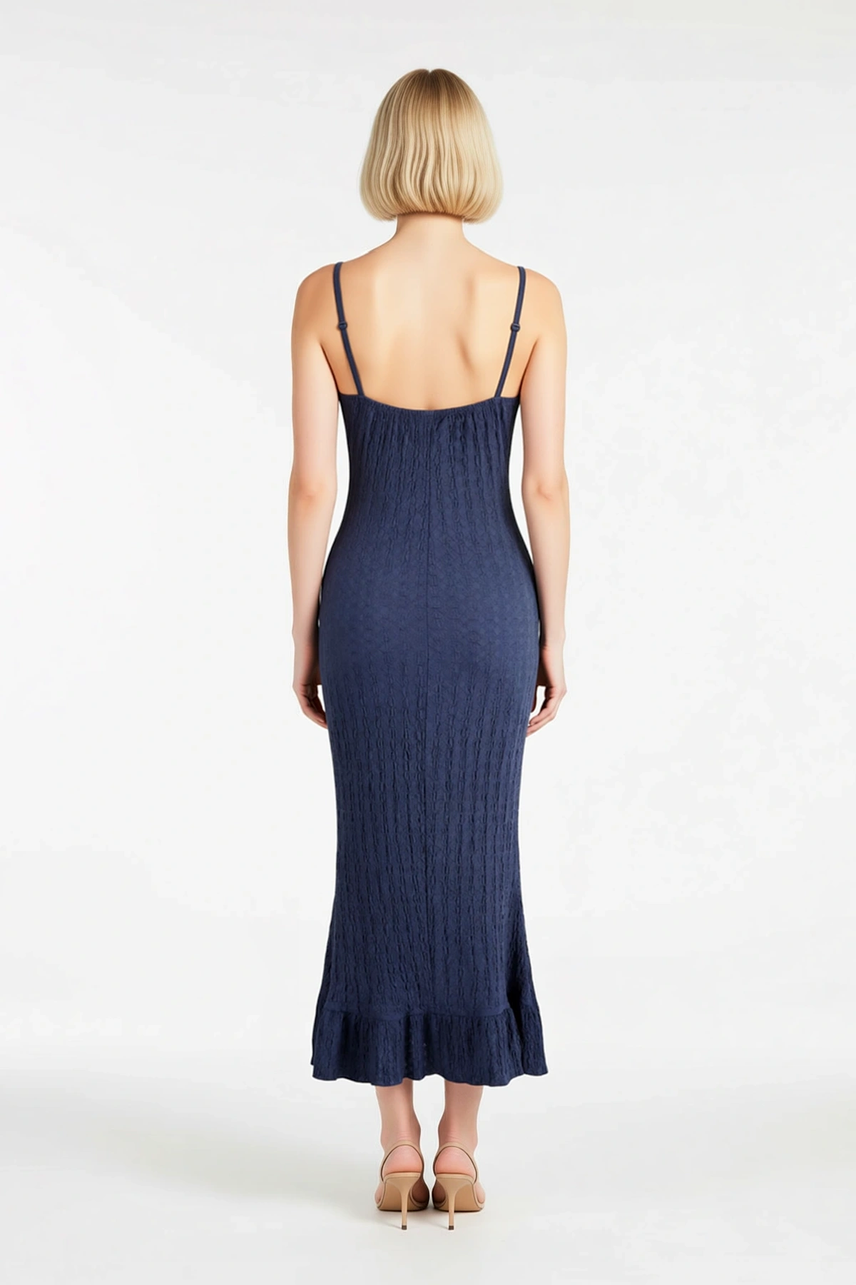 Kadın Kolsuz Bodycon Maxi Elbise Fırfırlı Yaka Detaylı Örme Kumaş Astarsız Günlük Rahat Modern Şık