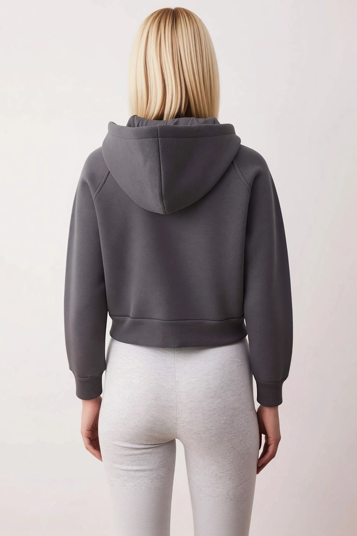Kadın Kapüşonlu Düşük Kol Fermuar Detaylı Crop Sweatshirt Fonksiyonel Dayanıklı Kaliteli Şık