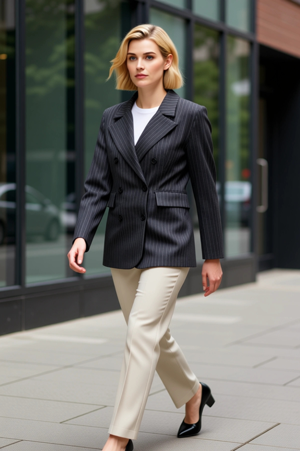 Alternative view of Kadın Ceket Yaka Standart Kol Fitted Kalıp Dokuma Çizgili Fonksiyonel Dayanıklı Kaliteli Şık