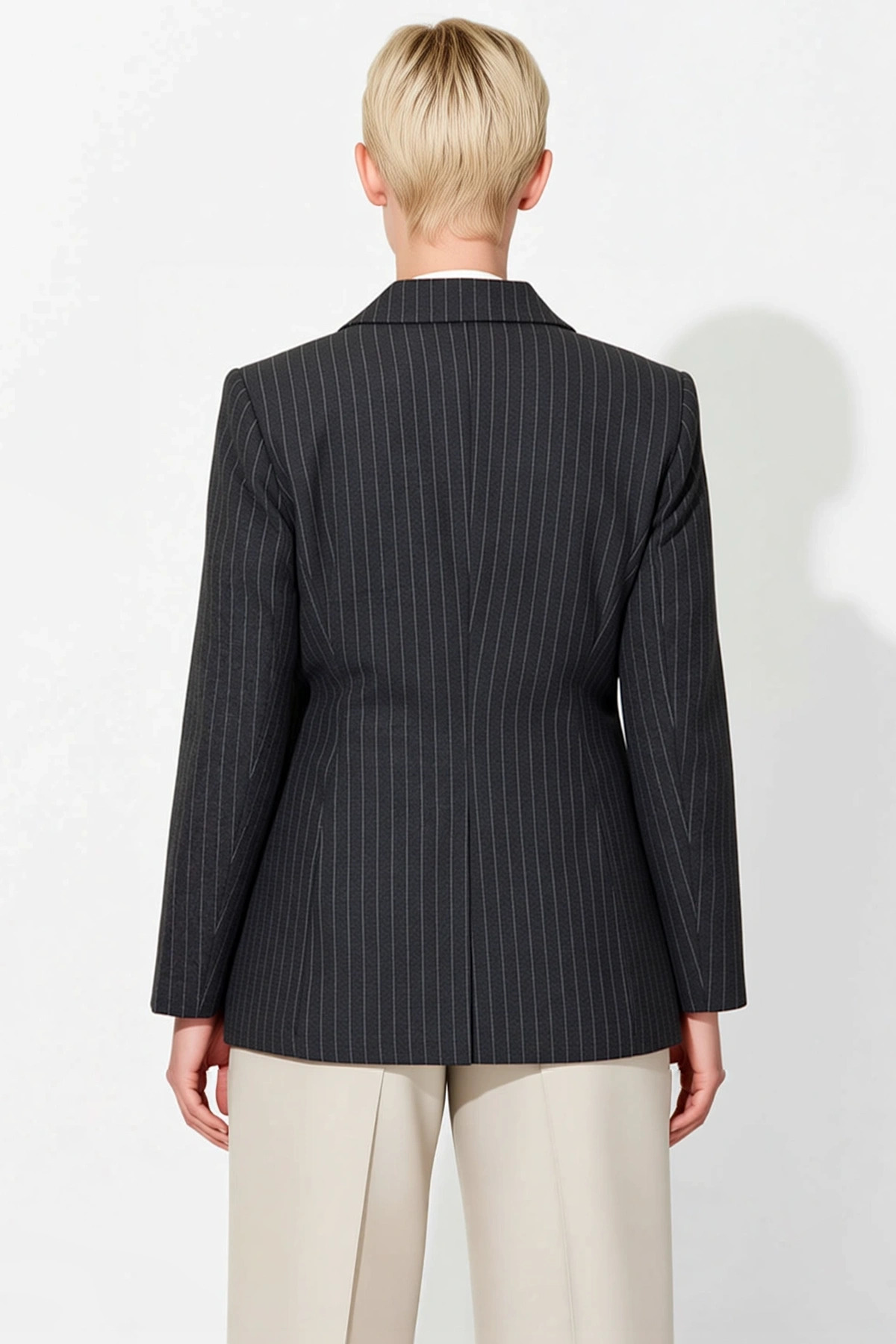Kadın Ceket Yaka Standart Kol Fitted Kalıp Dokuma Çizgili Fonksiyonel Dayanıklı Kaliteli Şık