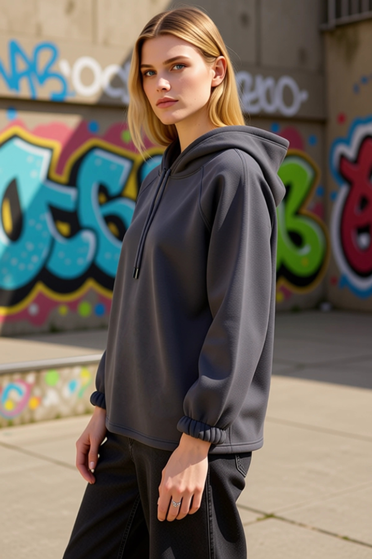 Kadın Kapüşonlu Düşük Kol Örme Sweatshirt Fonksiyonel Dayanıklı Kaliteli Konforlu Estetik Şık