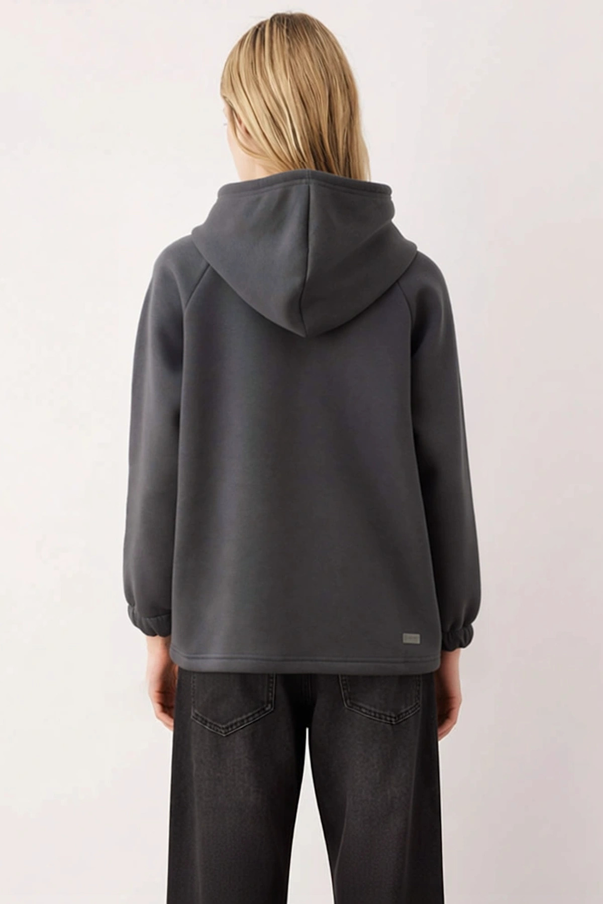 Kadın Kapüşonlu Düşük Kol Örme Sweatshirt Fonksiyonel Dayanıklı Kaliteli Konforlu Estetik Şık