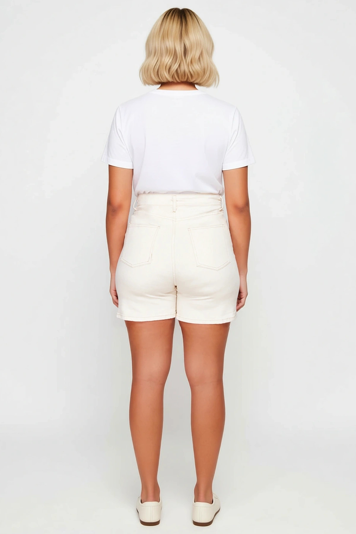 Kadın Büyük Beden Şort Denim Yüksek Bel Mom Fit Orta Esnek Comfort Düz Paça Günlük Kullanım