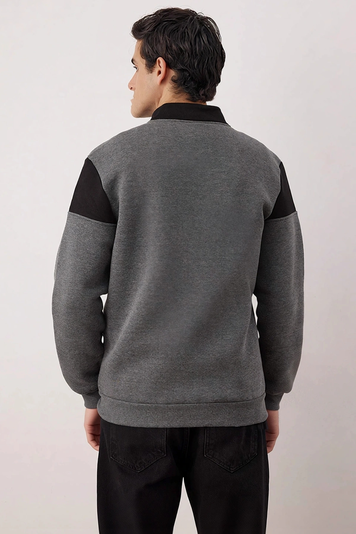 Erkek Dik Yaka Standart Kol Fermuarlı Renk Bloklu Sweatshirt Fonksiyonel Dayanıklı Estetik