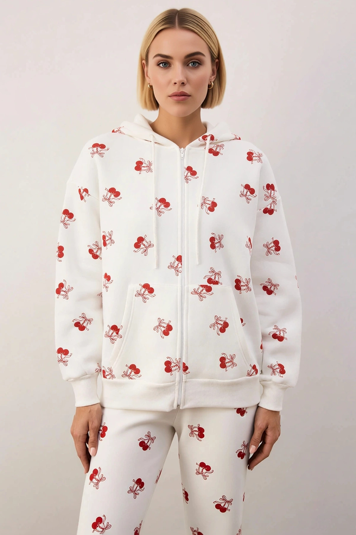 Kadın Kapüşonlu Düşük Kol Fermuarlı Baskılı Sweatshirt Fonksiyonel Dayanıklı Kaliteli Spor