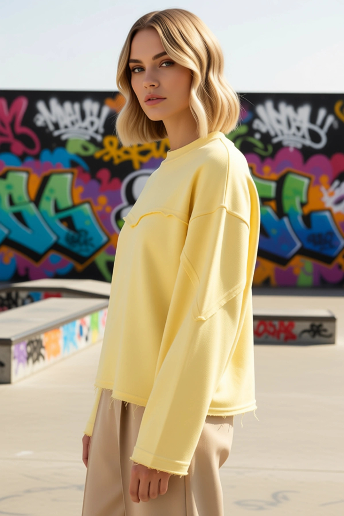 Kadın Bisiklet Yaka Düşük Kol Uzun Kollu Relaxed Örme Sweatshirt Fonksiyonel Dayanıklı Şık