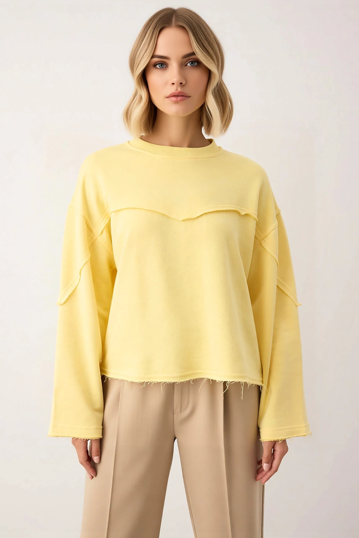 Kadın Bisiklet Yaka Düşük Kol Uzun Kollu Relaxed Örme Sweatshirt Fonksiyonel Dayanıklı Şık