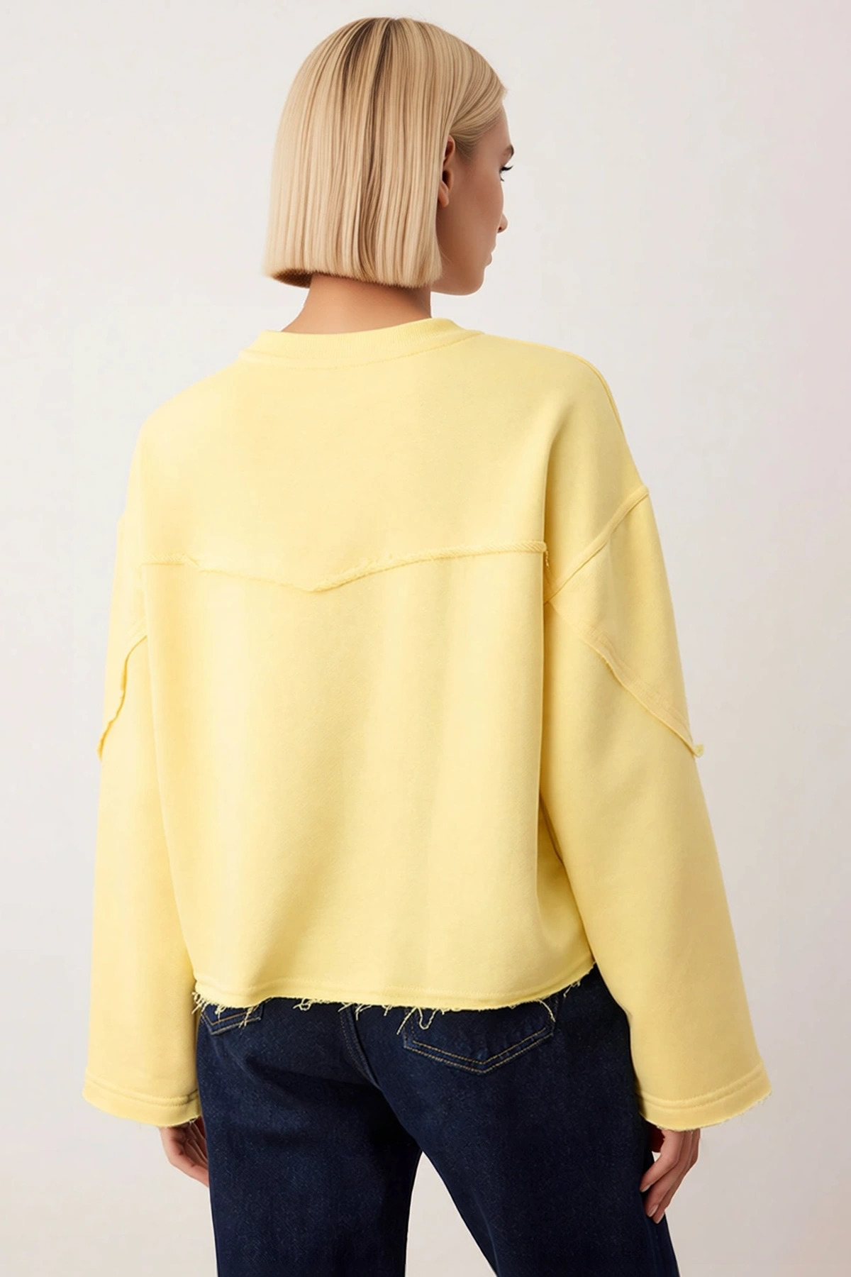 Kadın Bisiklet Yaka Düşük Kol Uzun Kollu Relaxed Örme Sweatshirt Fonksiyonel Dayanıklı Şık