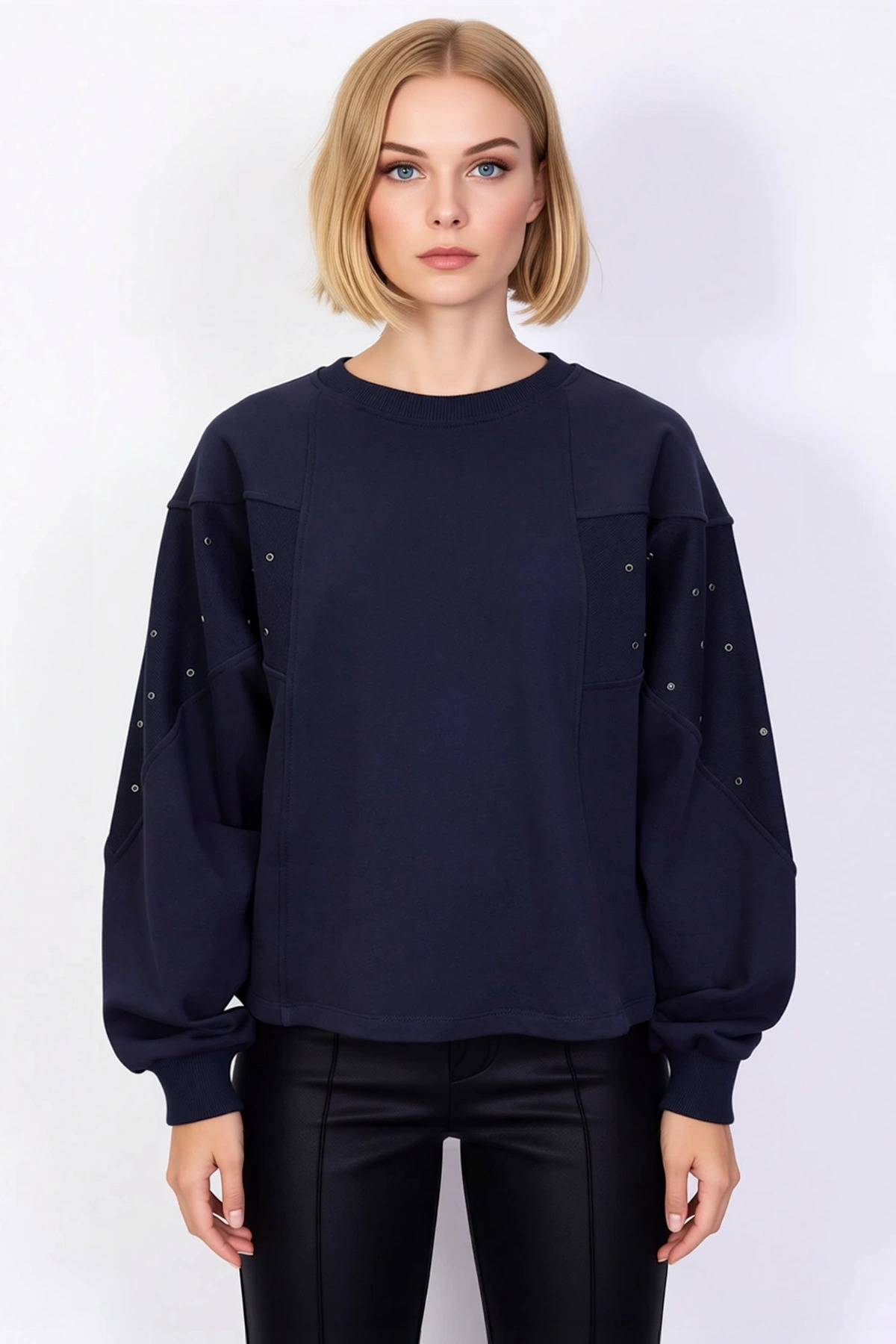 Kadın Bisiklet Yaka Düşük Kol Oversize %100 Pamuk Sweatshirt Fonksiyonel Dayanıklı Estetik