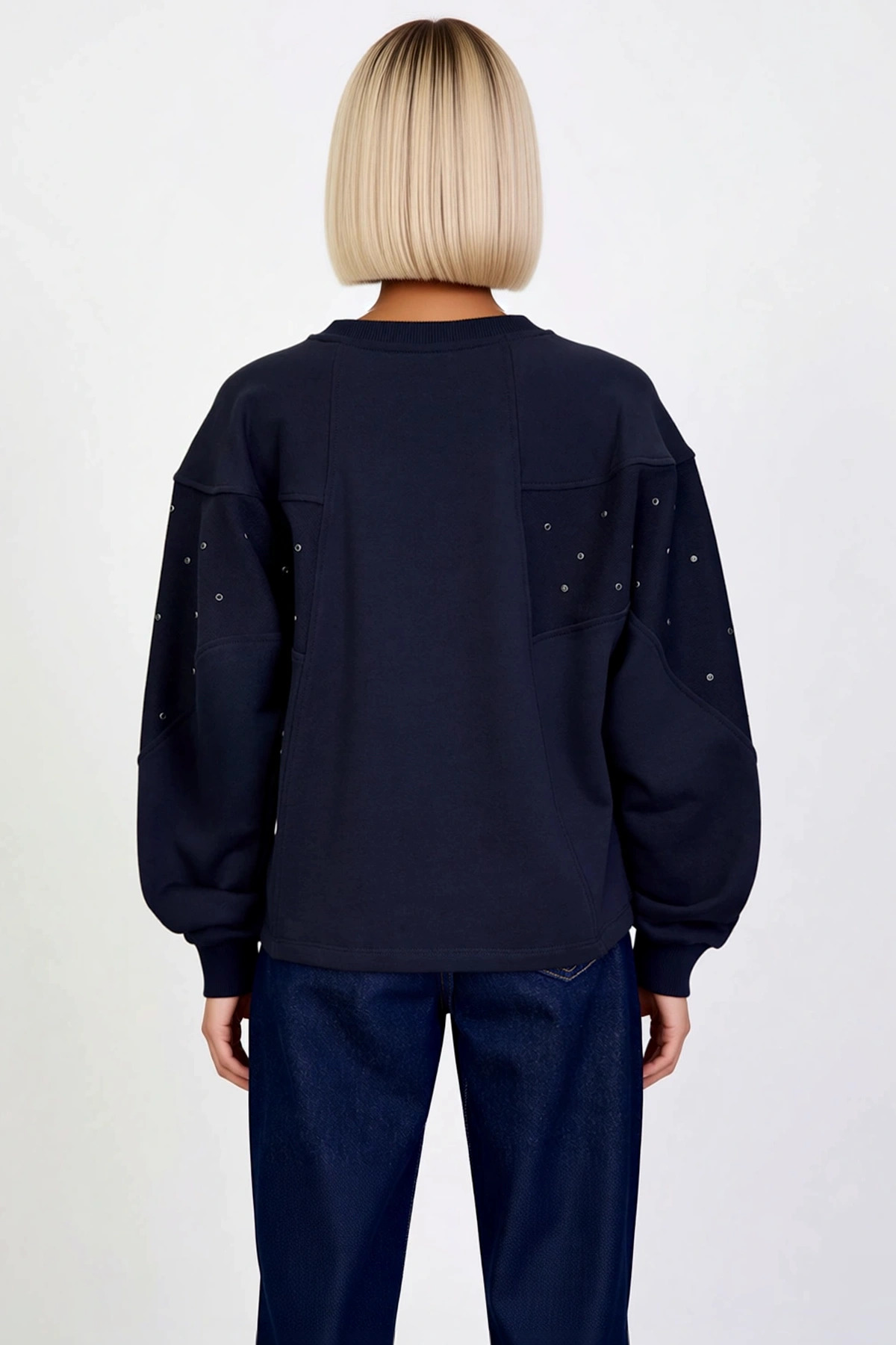 Kadın Bisiklet Yaka Düşük Kol Oversize %100 Pamuk Sweatshirt Fonksiyonel Dayanıklı Estetik