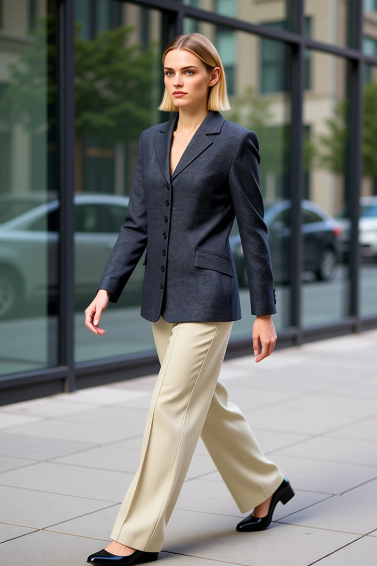 Alternative view of Kadın Ceket Yaka Uzun Kol Düz Desen Vücuda Oturan Kalıp Dokuma Blazer Ceket Fonksiyonel Şık