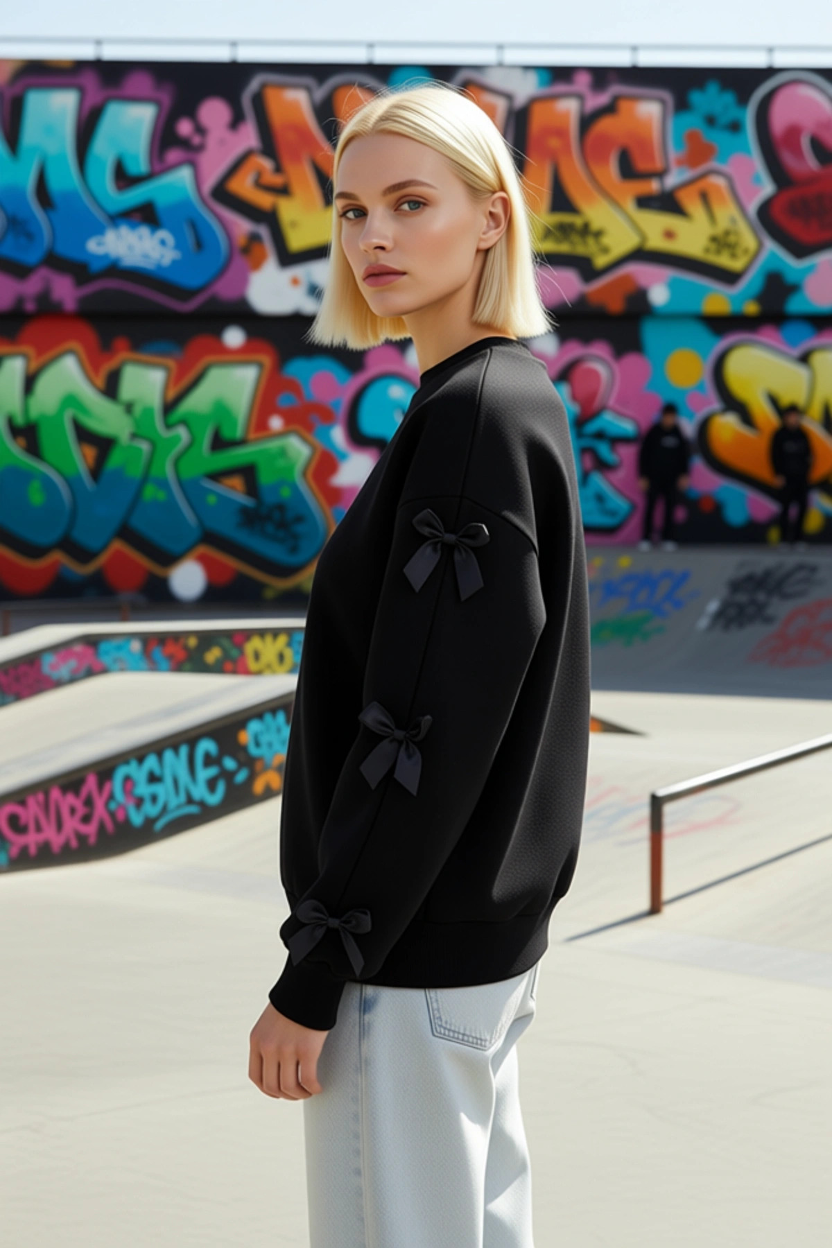 Kadın Bisiklet Yaka Düşük Kol Oversize Kalın Örme Sweatshirt Fonksiyonel Dayanıklı Estetik