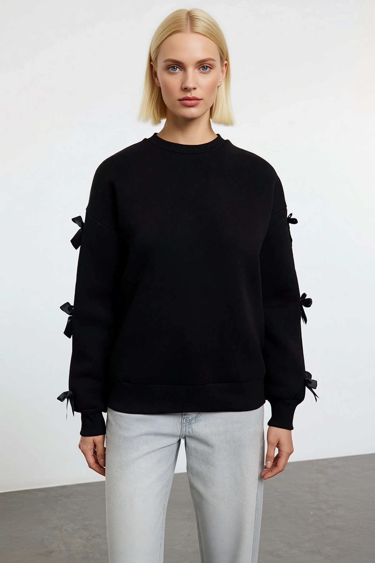 Kadın Bisiklet Yaka Düşük Kol Oversize Kalın Örme Sweatshirt Fonksiyonel Dayanıklı Estetik