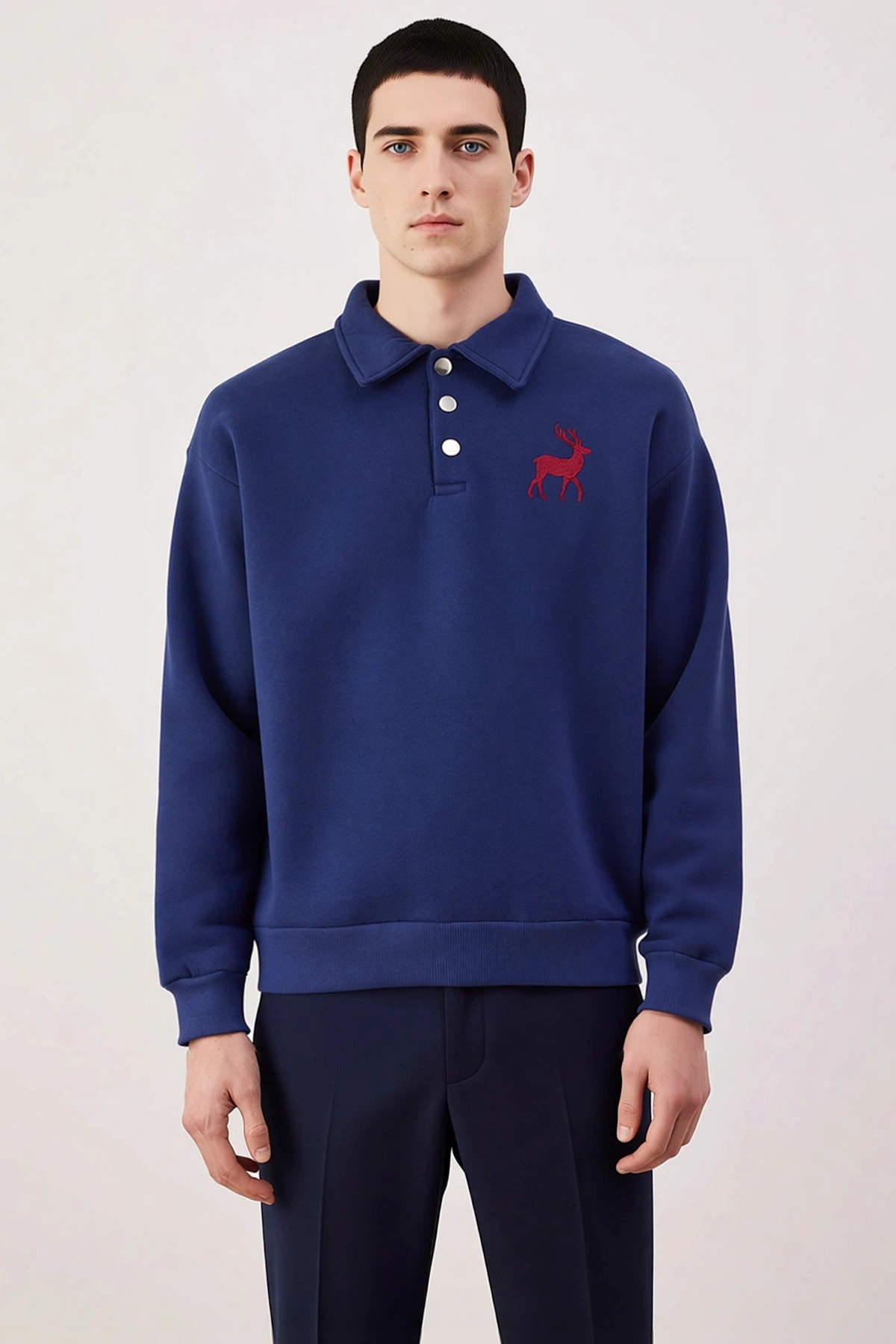 Erkek Polo Yaka Standart Kol Oversize Kalıp Sweatshirt Fonksiyonel Dayanıklı Kaliteli Spor