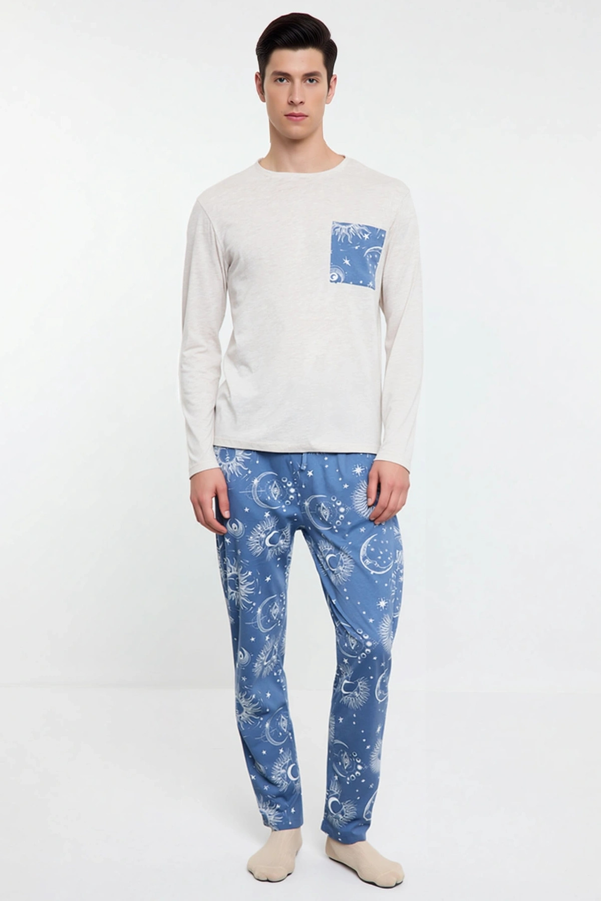 Erkek Bisiklet Yaka Standart Kol Regular Fit Pijama Takımı Fonksiyonel Kaliteli %100 Pamuk