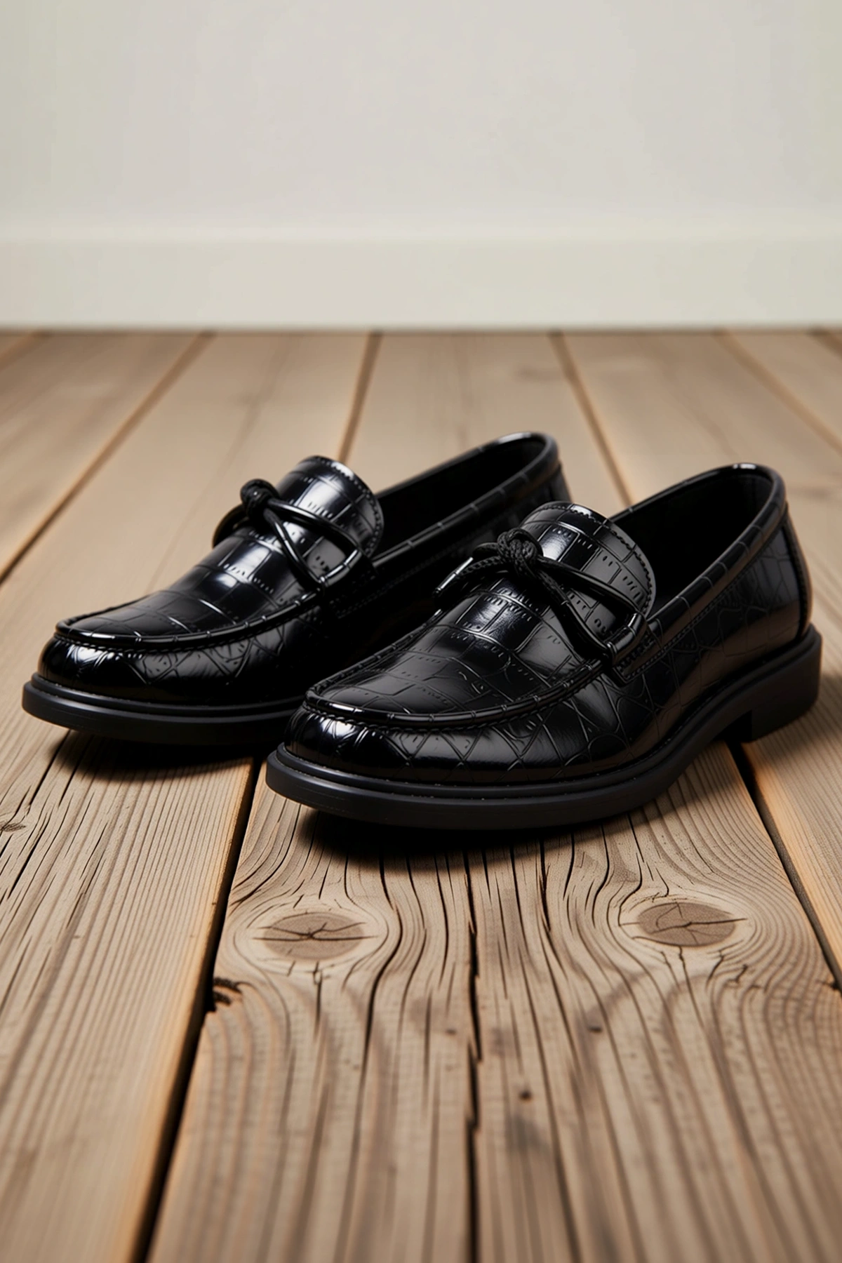 Kadın Tıknaz Topuklu Loafer Ayakkabı Crocodile Desen Fiyonklu Detaylı Bağcıksız Rahat Günlük Modern