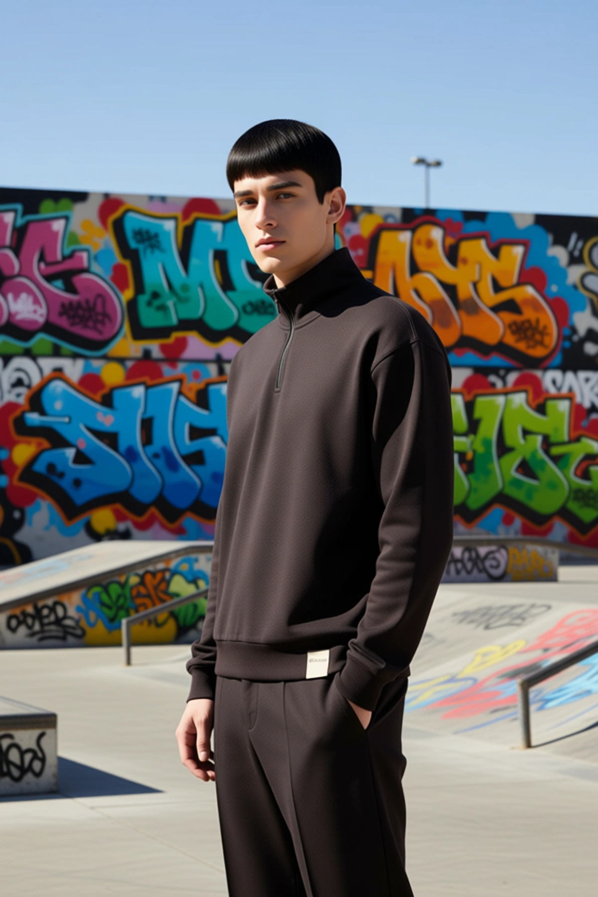 Erkek Dik Yaka Standart Kol Oversize Kalıp Fermuarlı Sweatshirt Fonksiyonel Dayanıklı Spor