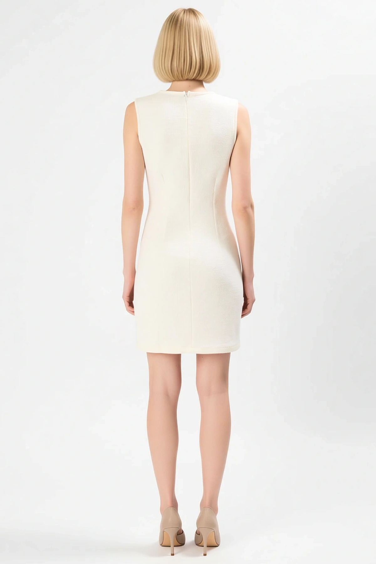 Kadın Bisiklet Yaka Kolsuz Tüvit Kumaş Bodycon Kalıp Cep Detaylı Mini Elbise Fonksiyonel Şık