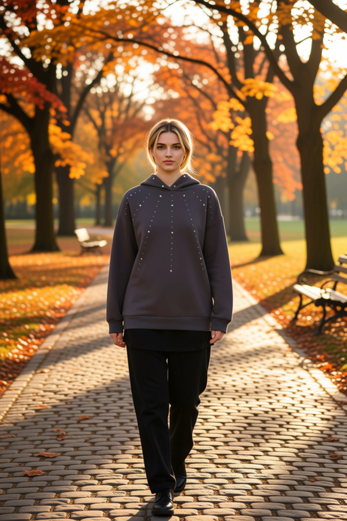 Kadın Kapüşonlu Düşük Kol Oversize Kalıp Sweatshirt Fonksiyonel Dayanıklı Kaliteli Estetik