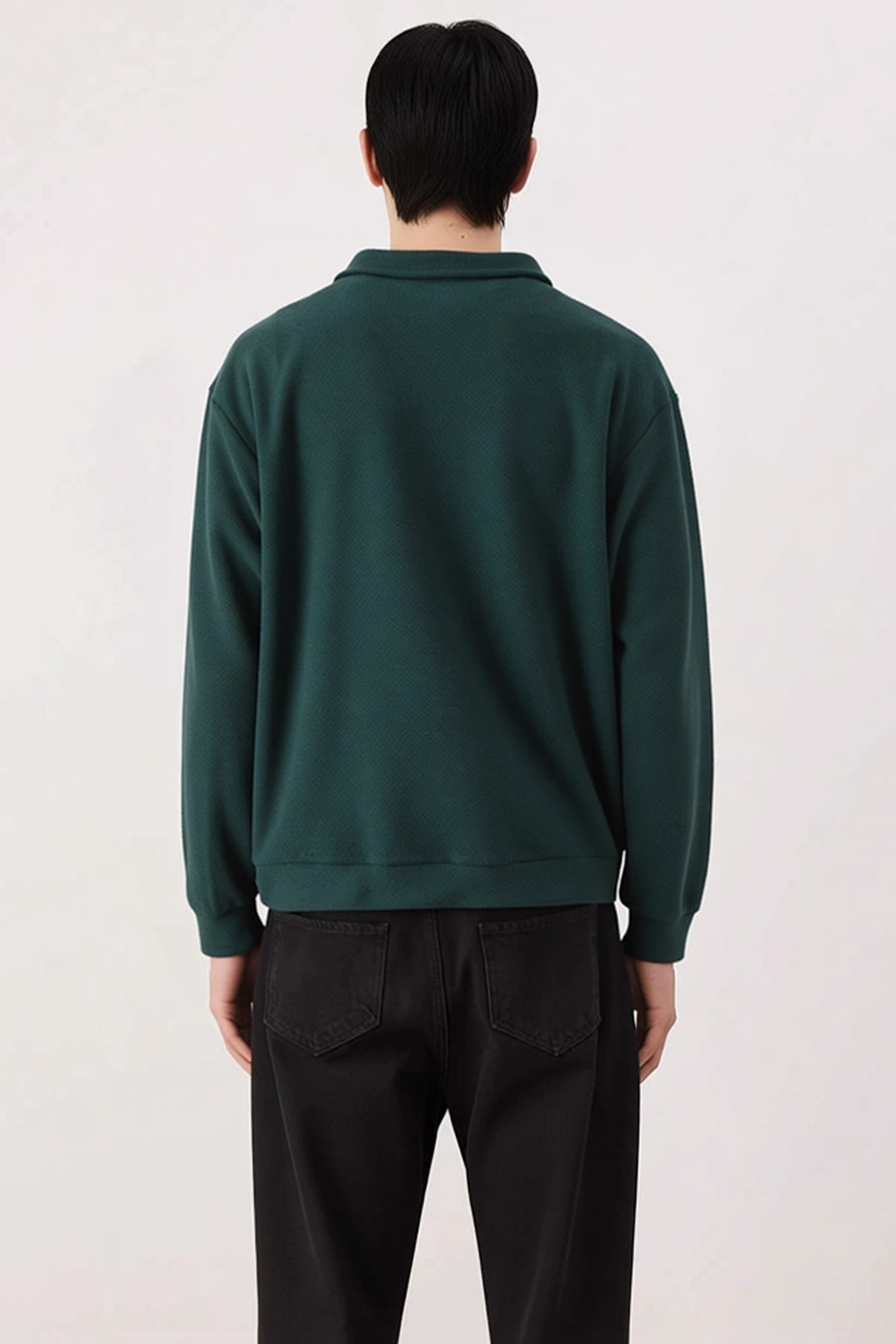 Erkek Polo Yaka Standart Kol Oversize Kalın Çıtçıtlı Sweatshirt Fonksiyonel Dayanıklı Spor